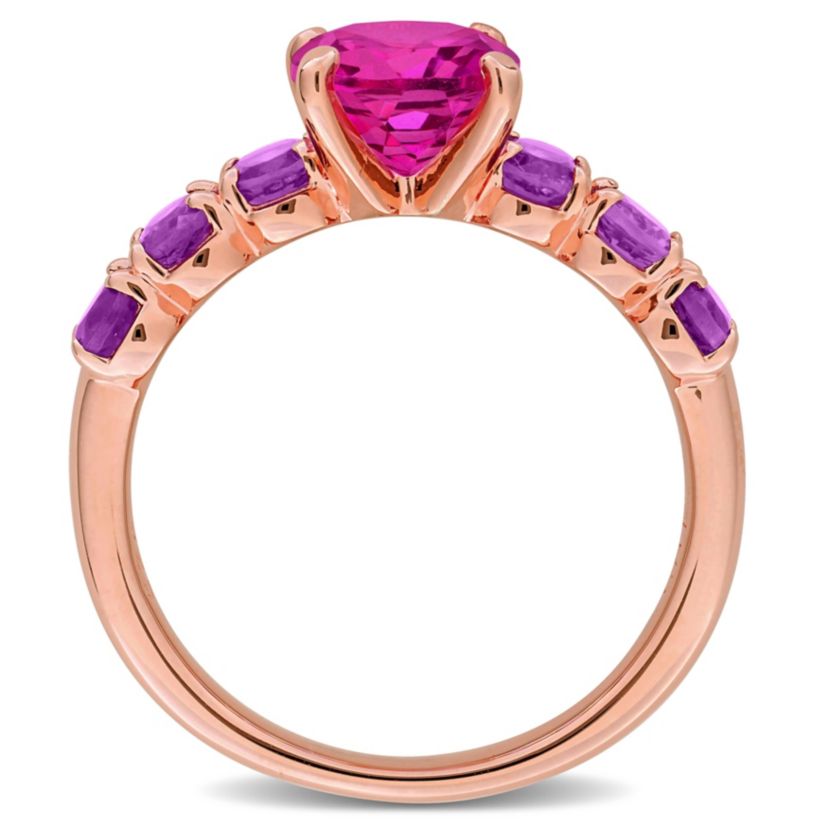 Pink Topaz & Amethyst-Africa Cocktail Ring in Rose Plated Sterling Silver
