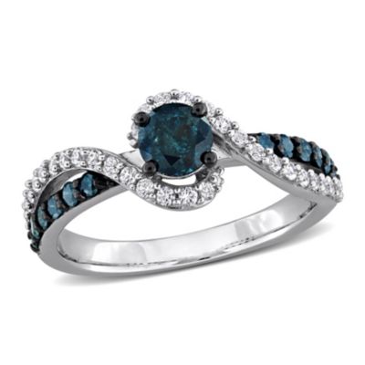 Belk & Co Lab Created White Sapphire Swirl Engagement Ring in 10k White Gold with Black Rhodium