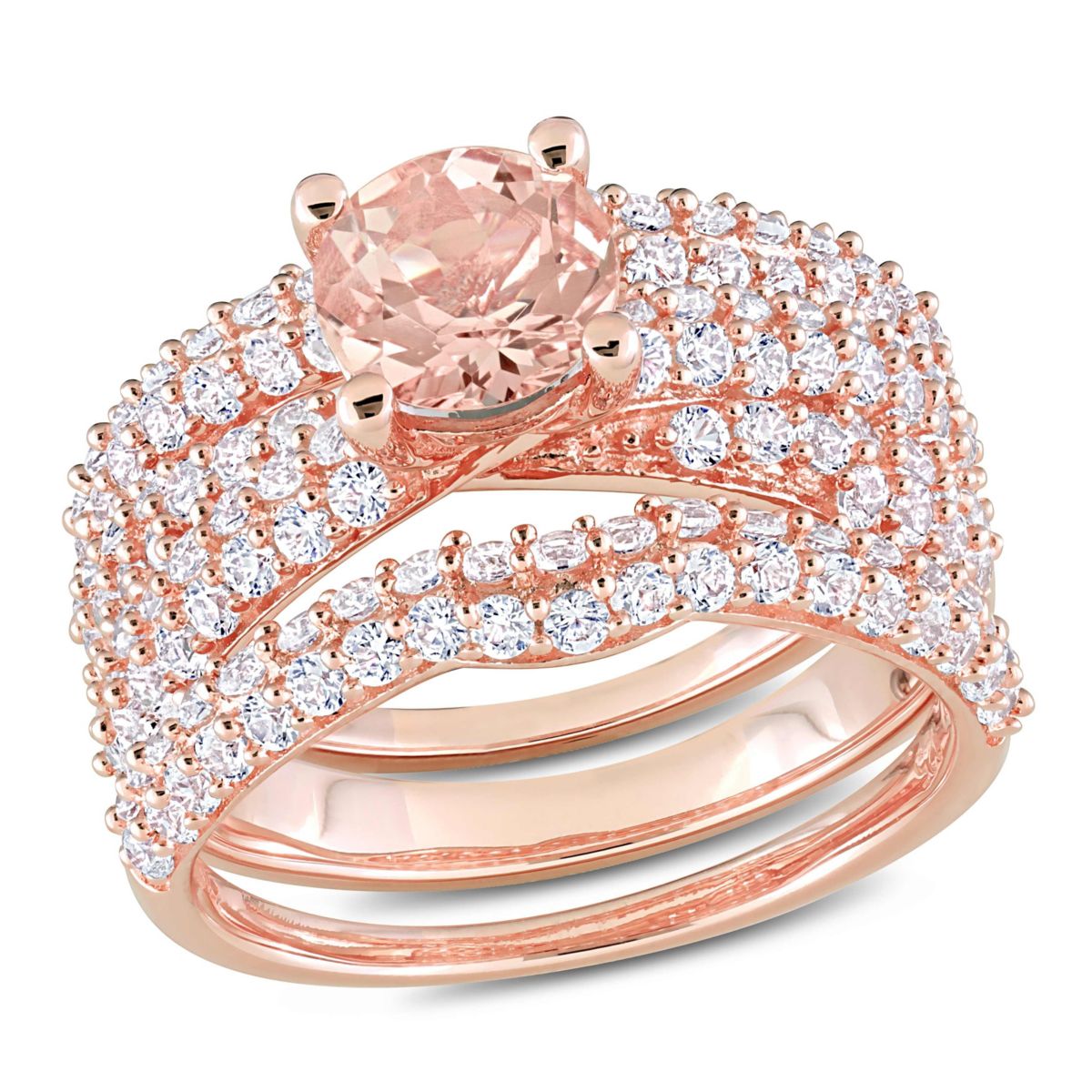 Lab Created Morganite & Created White Sapphire Bridal Set in Rose Plated Sterling Silver