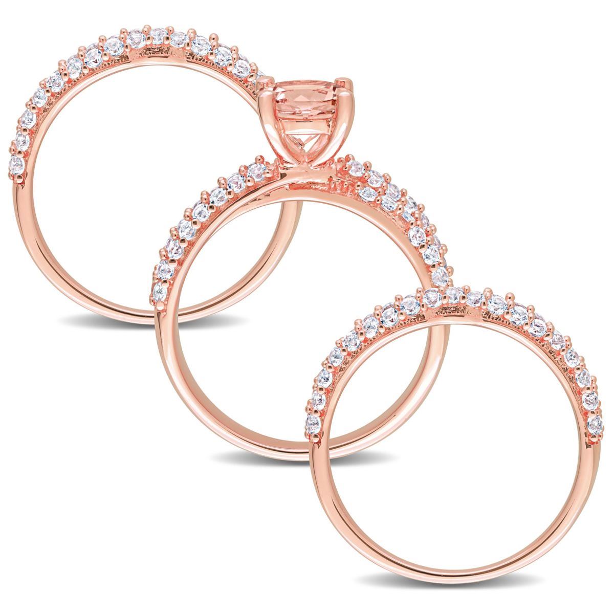 Lab Created Morganite & Created White Sapphire Bridal Set in Rose Plated Sterling Silver