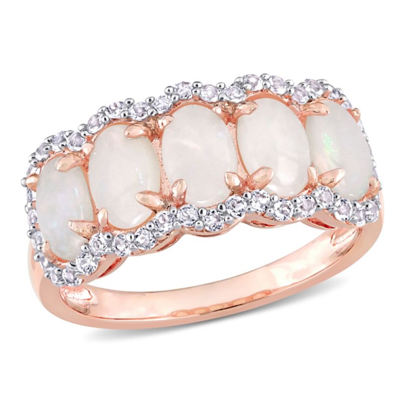 Opal & White Topaz 5-Stone Ring in Rose Plated Sterling Silver