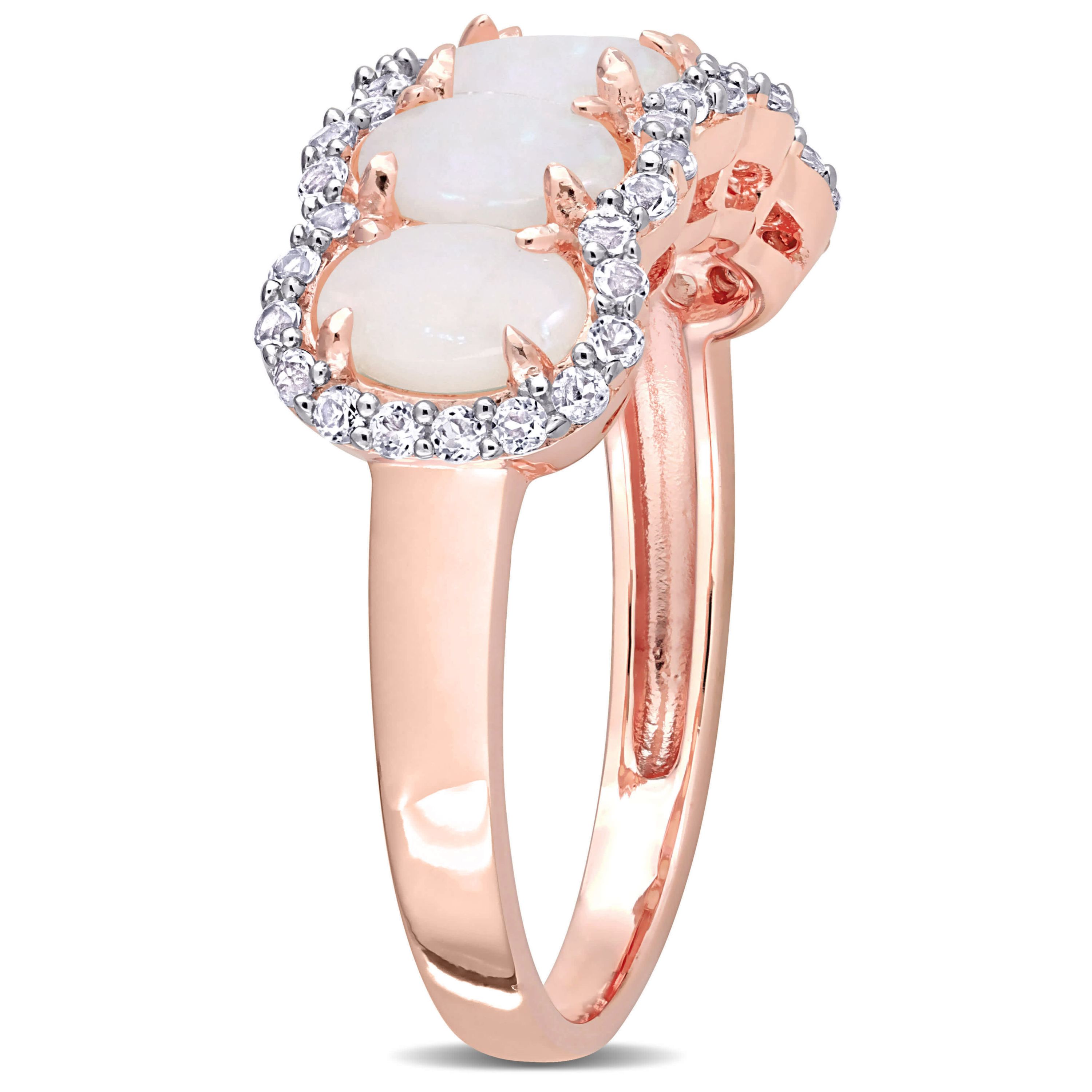 Opal & White Topaz 5-Stone Ring in Rose Plated Sterling Silver