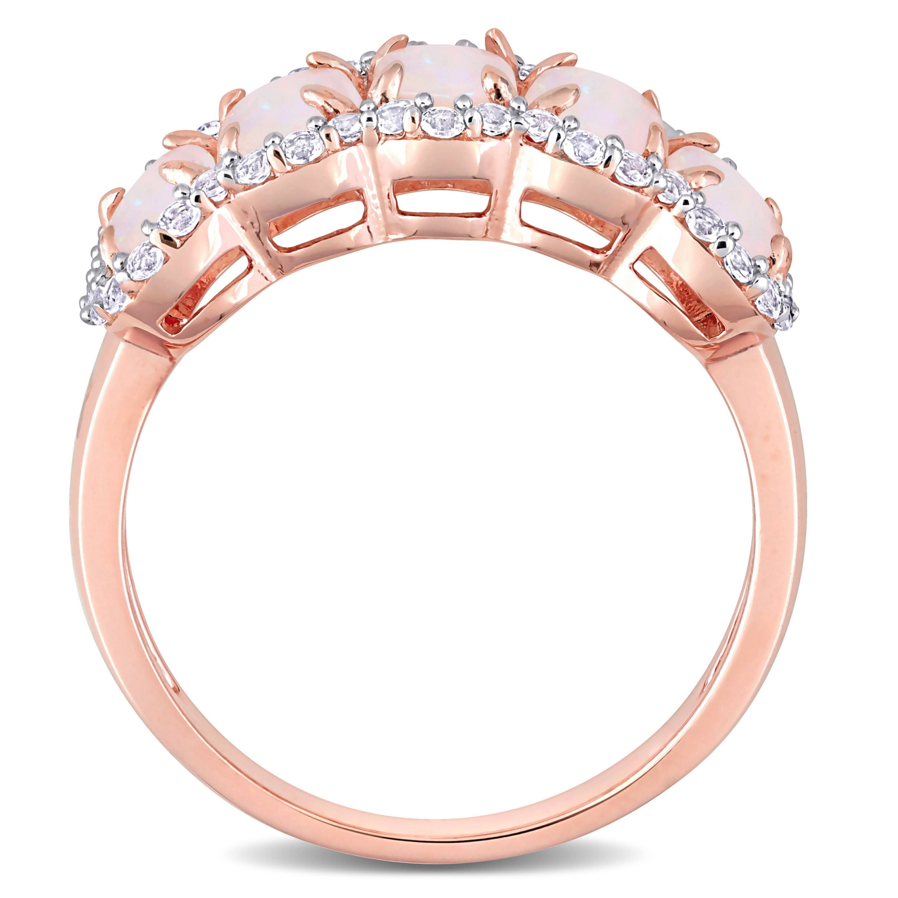 Opal & White Topaz 5-Stone Ring in Rose Plated Sterling Silver