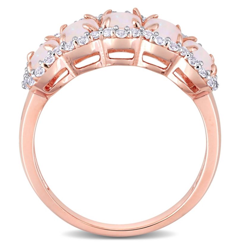 Opal & White Topaz 5-Stone Ring in Rose Plated Sterling Silver