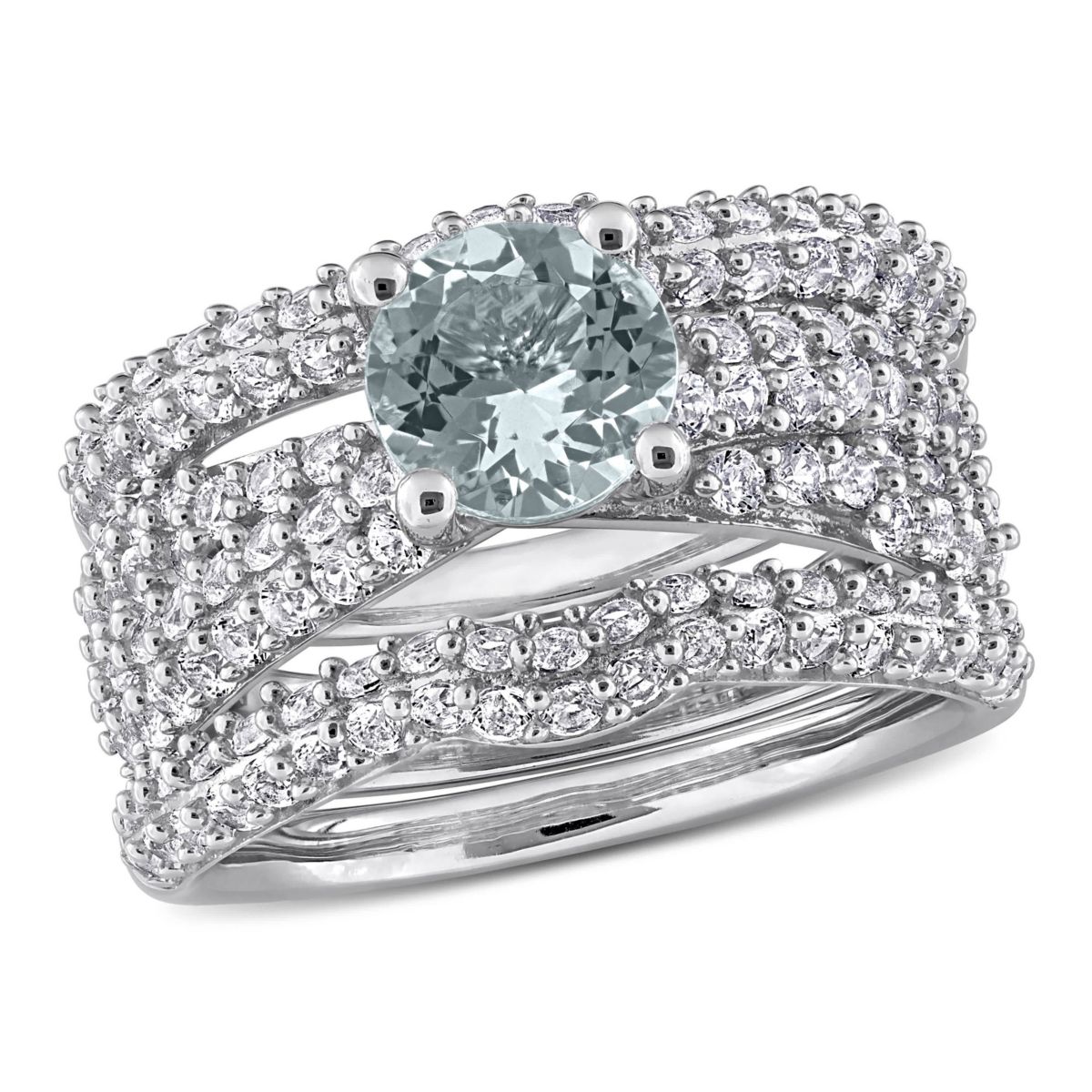 Lab Created Aquamarine & Created White Sapphire Bridal Set in Sterling Silver