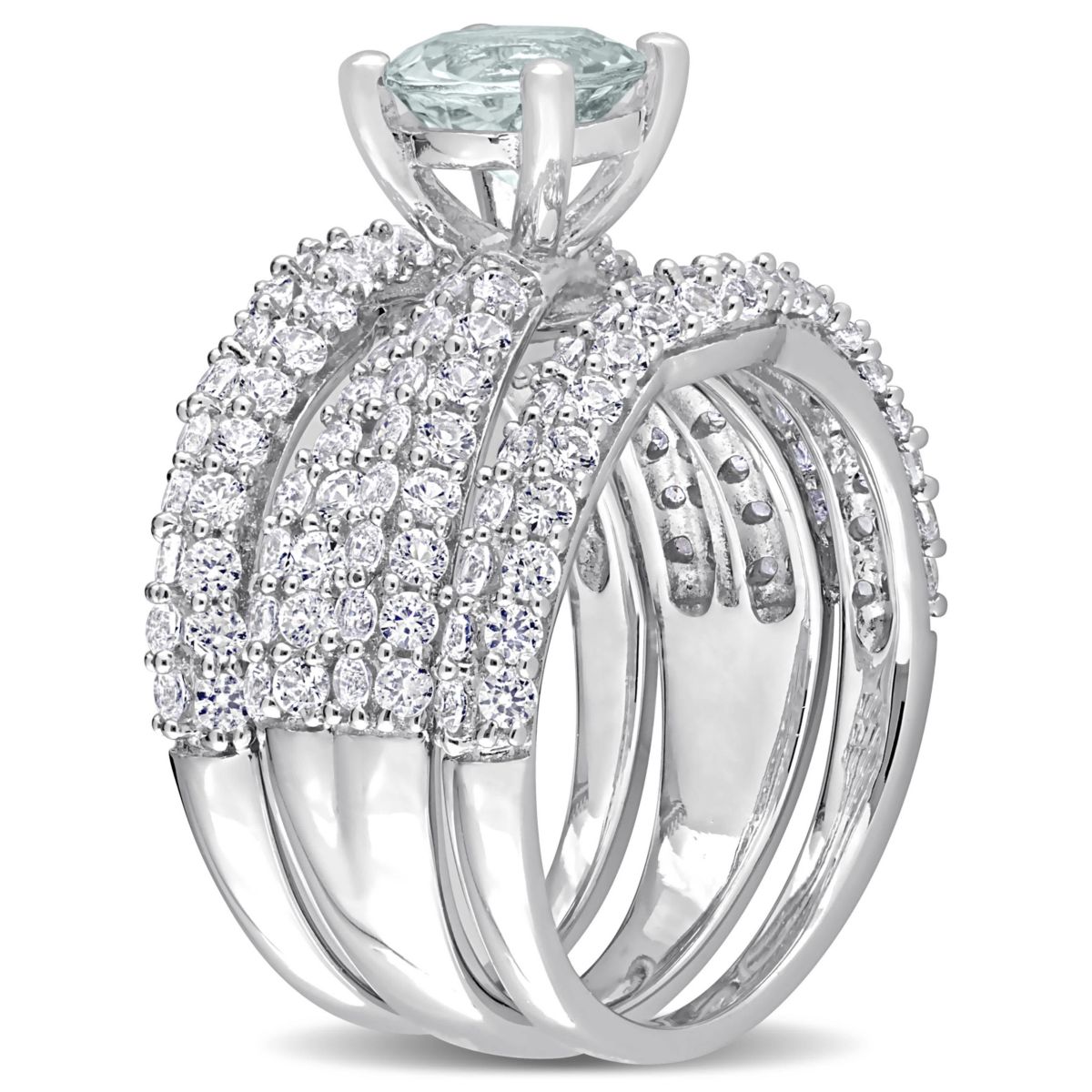 Lab Created Aquamarine & Created White Sapphire Bridal Set in Sterling Silver