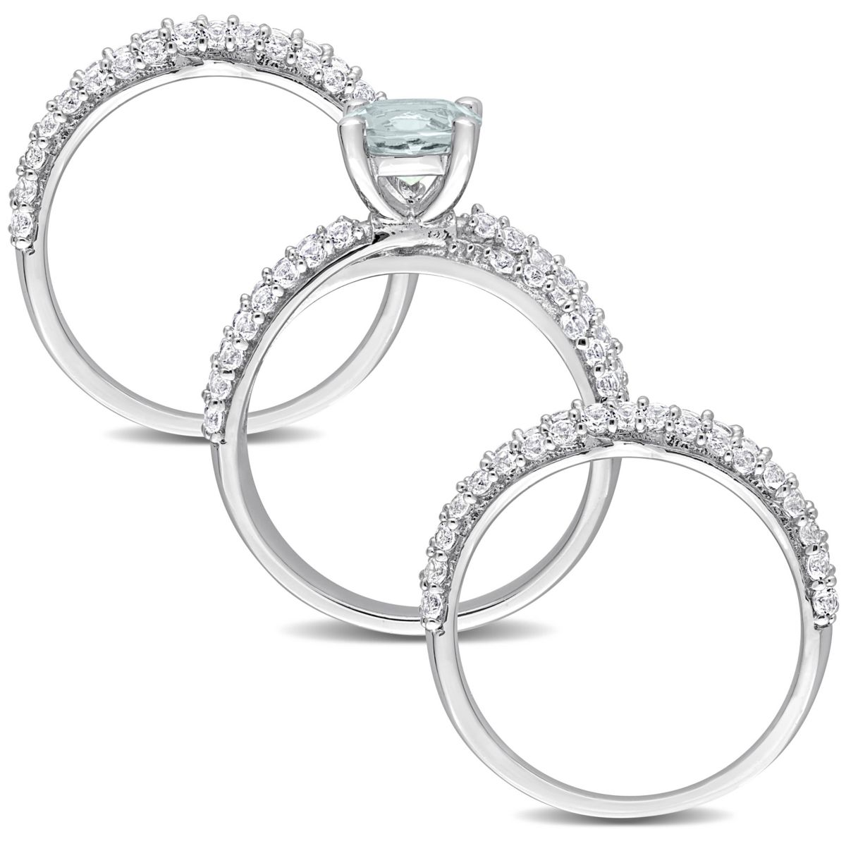 Lab Created Aquamarine & Created White Sapphire Bridal Set in Sterling Silver