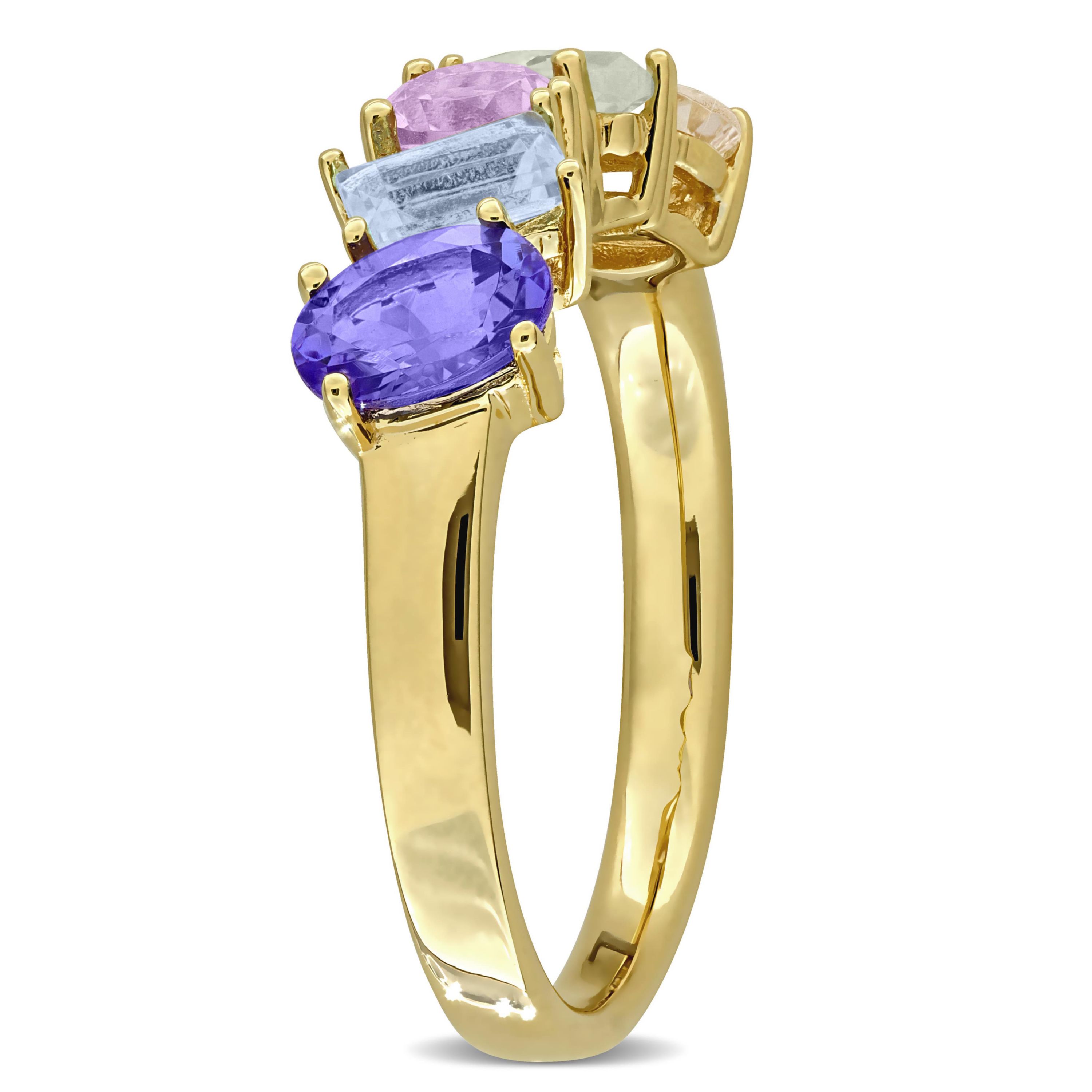 Green Quartz Morganite Tanzanite Sky Blue Topaz Pink Amethyst 5-Stone Ring in Yellow Plated Sterling Silver