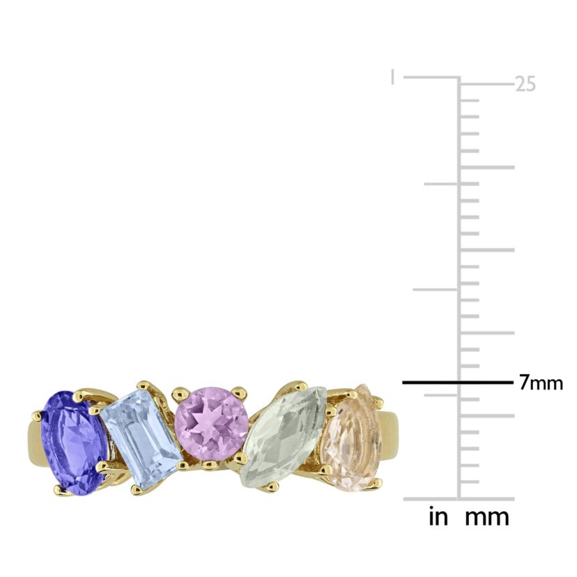 Green Quartz Morganite Tanzanite Sky Blue Topaz Pink Amethyst 5-Stone Ring in Yellow Plated Sterling Silver