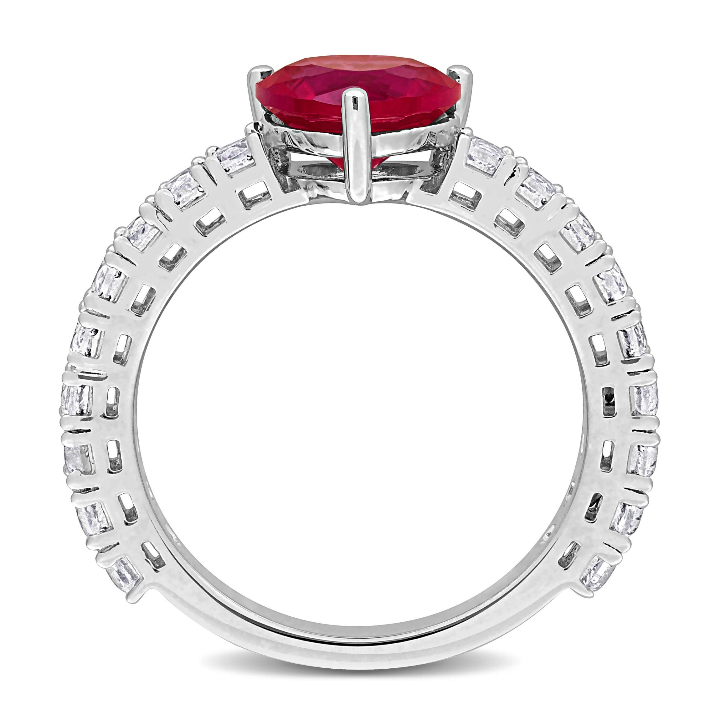 Lab Created Created Ruby & White Sapphire Heart Drop Earrings & Heart Ring Set in Sterling Silver