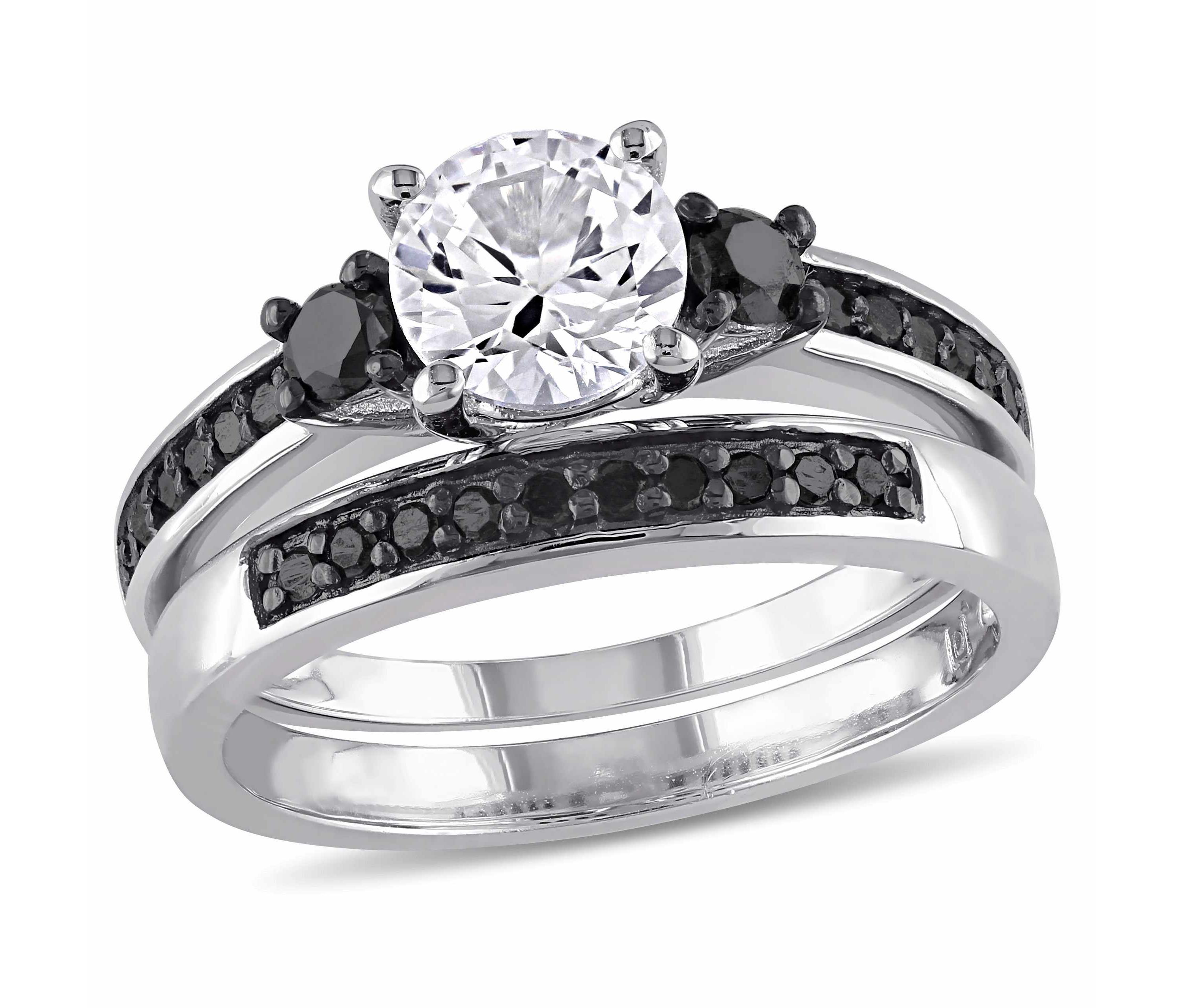 Lab Created Created White Sapphire Bridal Set in Sterling Silver with Black Rhodium
