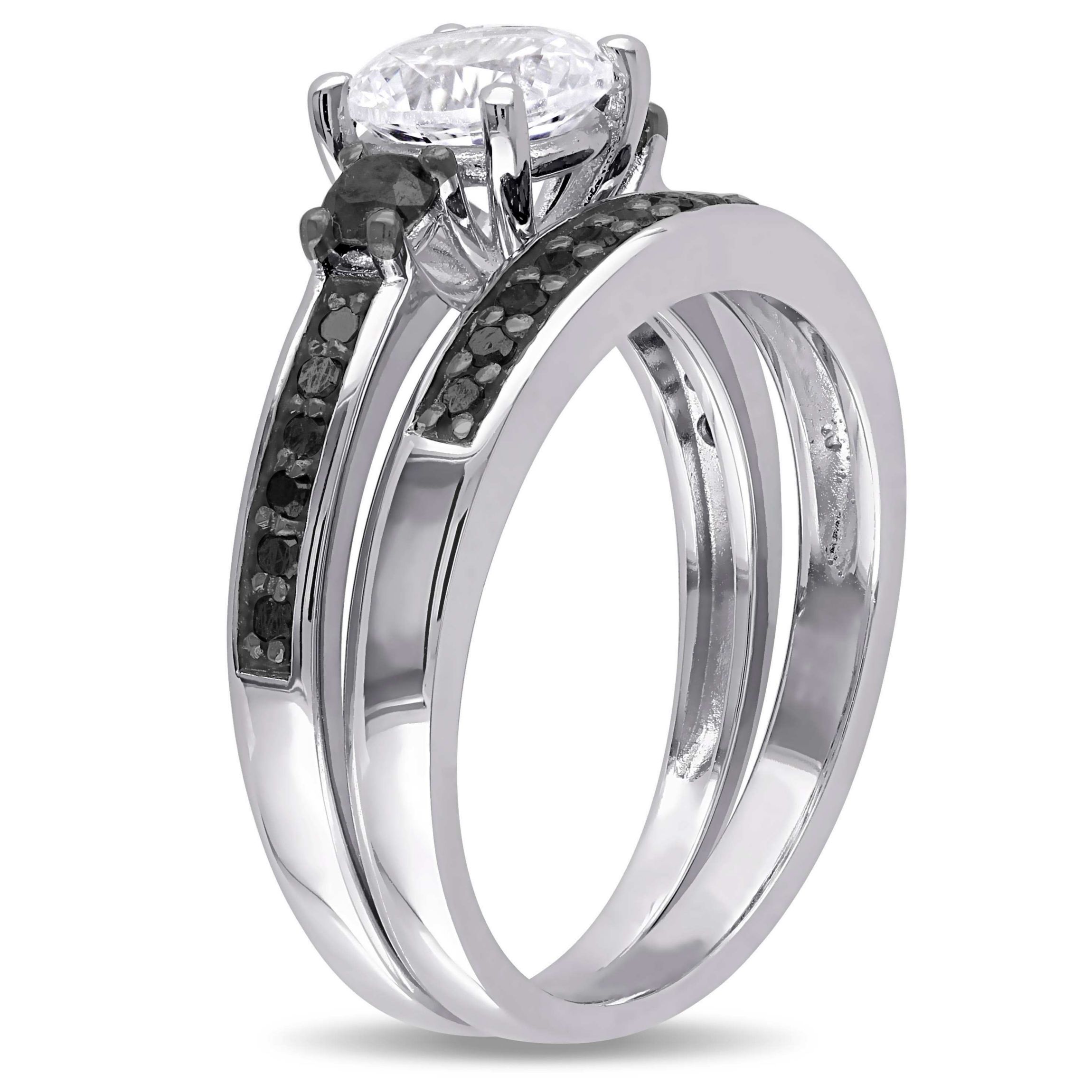 Lab Created Created White Sapphire Bridal Set in Sterling Silver with Black Rhodium