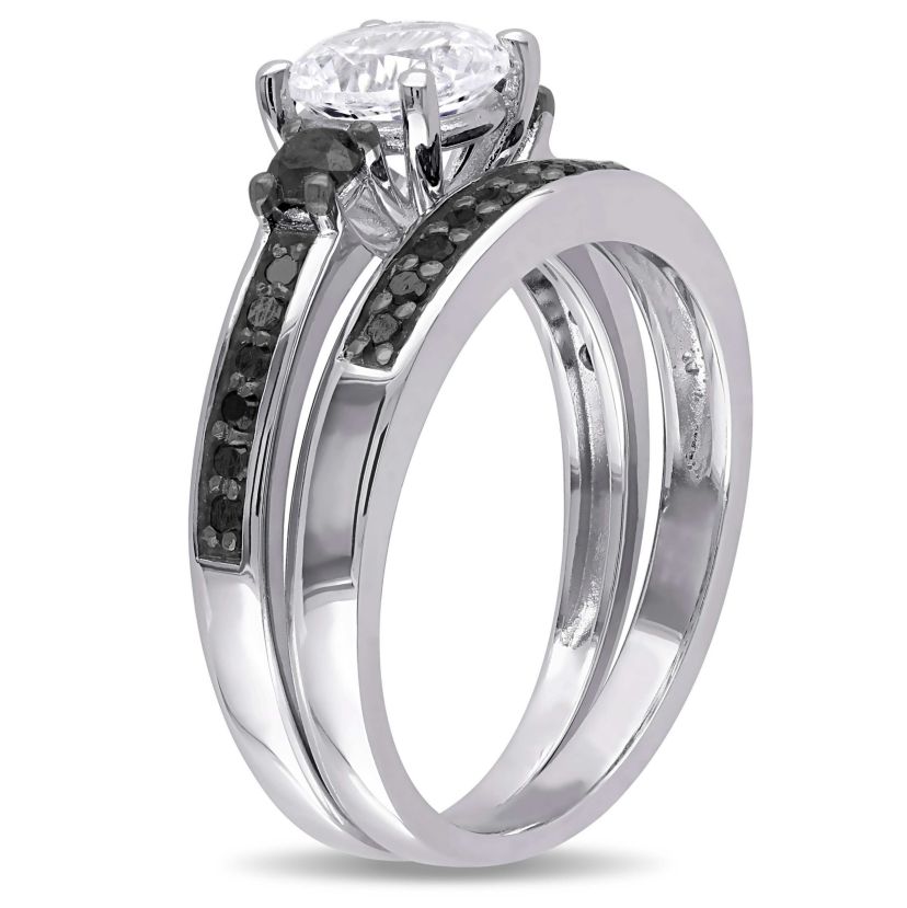 Lab Created Created White Sapphire Bridal Set in Sterling Silver with Black Rhodium