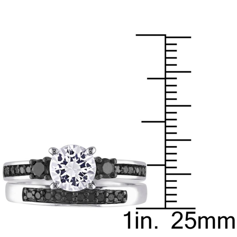 Lab Created Created White Sapphire Bridal Set in Sterling Silver with Black Rhodium
