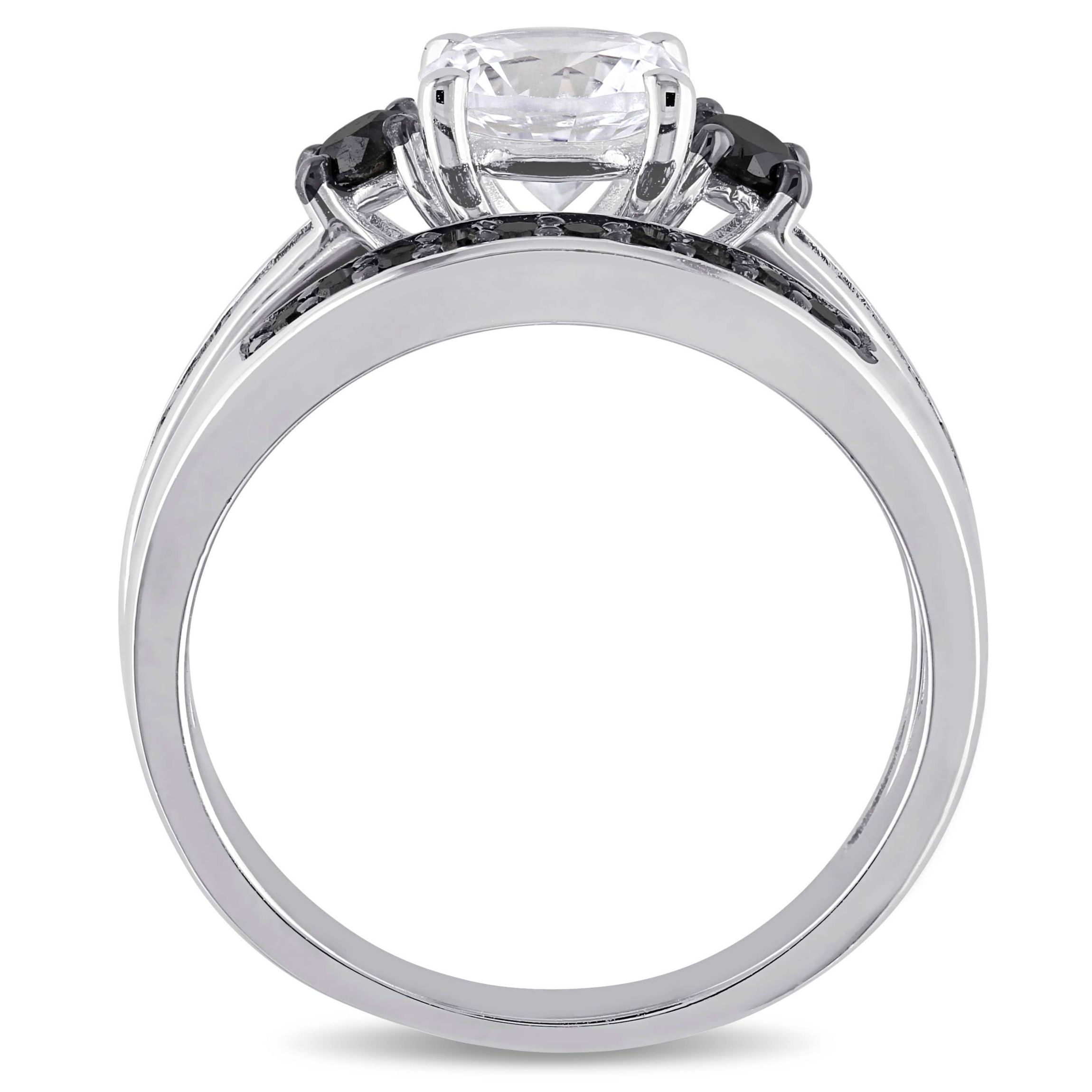 Lab Created Created White Sapphire Bridal Set in Sterling Silver with Black Rhodium