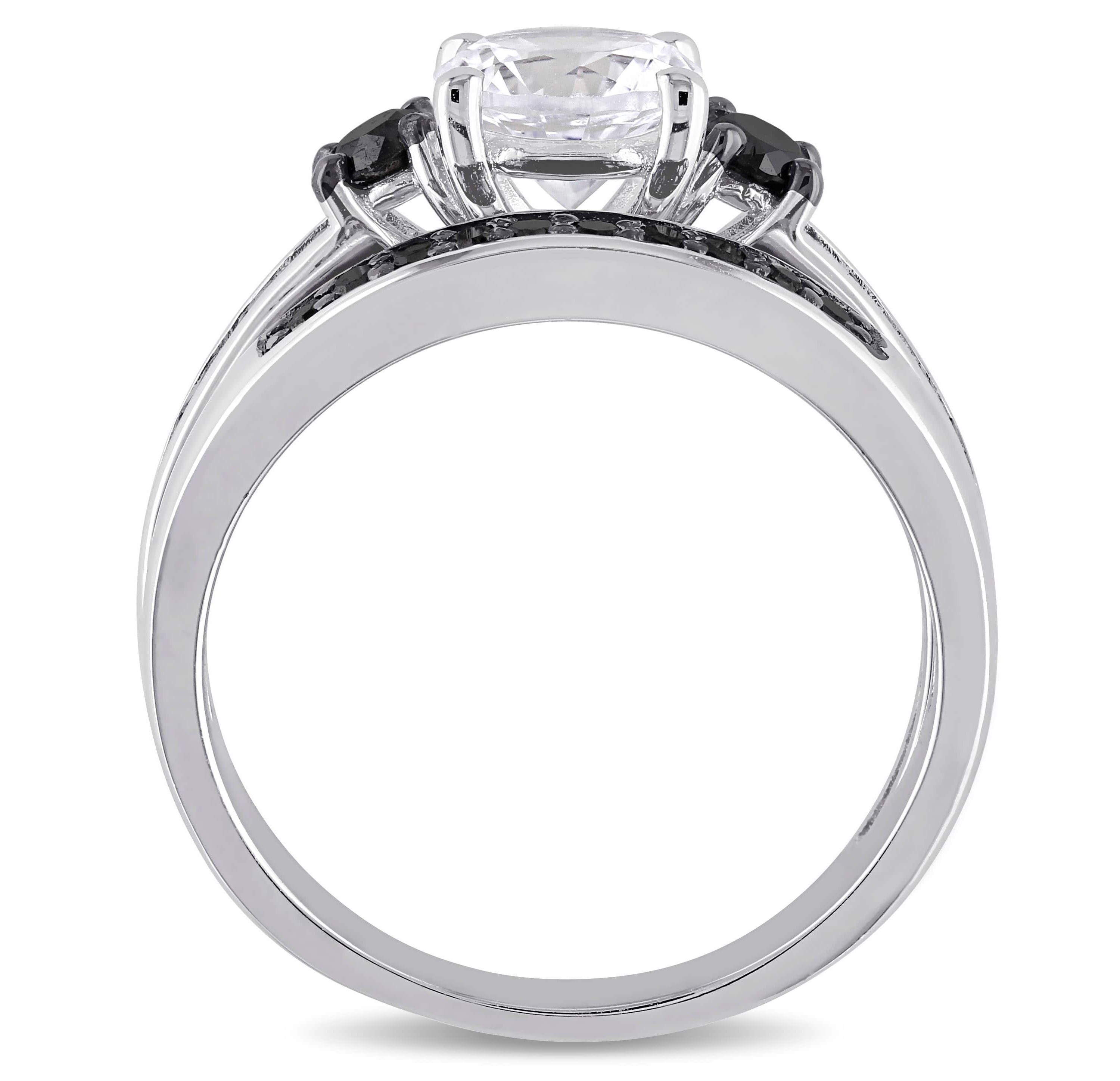 Lab Created Created White Sapphire Bridal Set in Sterling Silver with Black Rhodium