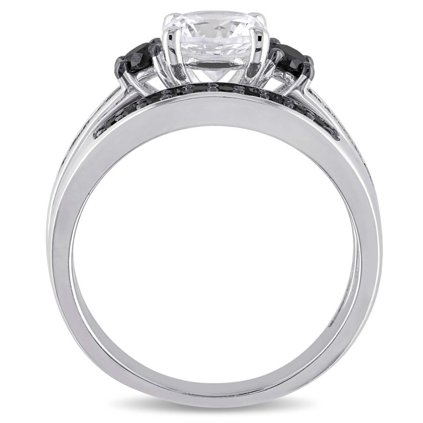 Lab Created Created White Sapphire Bridal Set in Sterling Silver with Black Rhodium