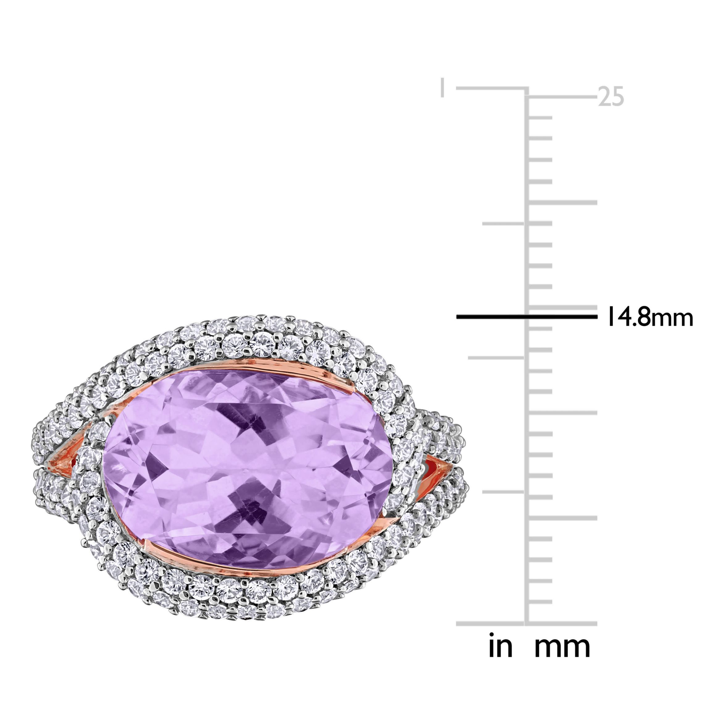 Lab Created Pink Amethyst & Created White Sapphire Halo Crossover Ring in Rose Plated Sterling Silver