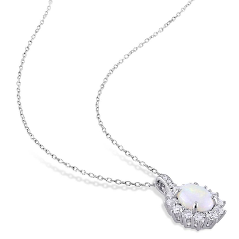Opal White Topaz Halo Ring, Earrings & Pendant with Chain in Sterling Silver