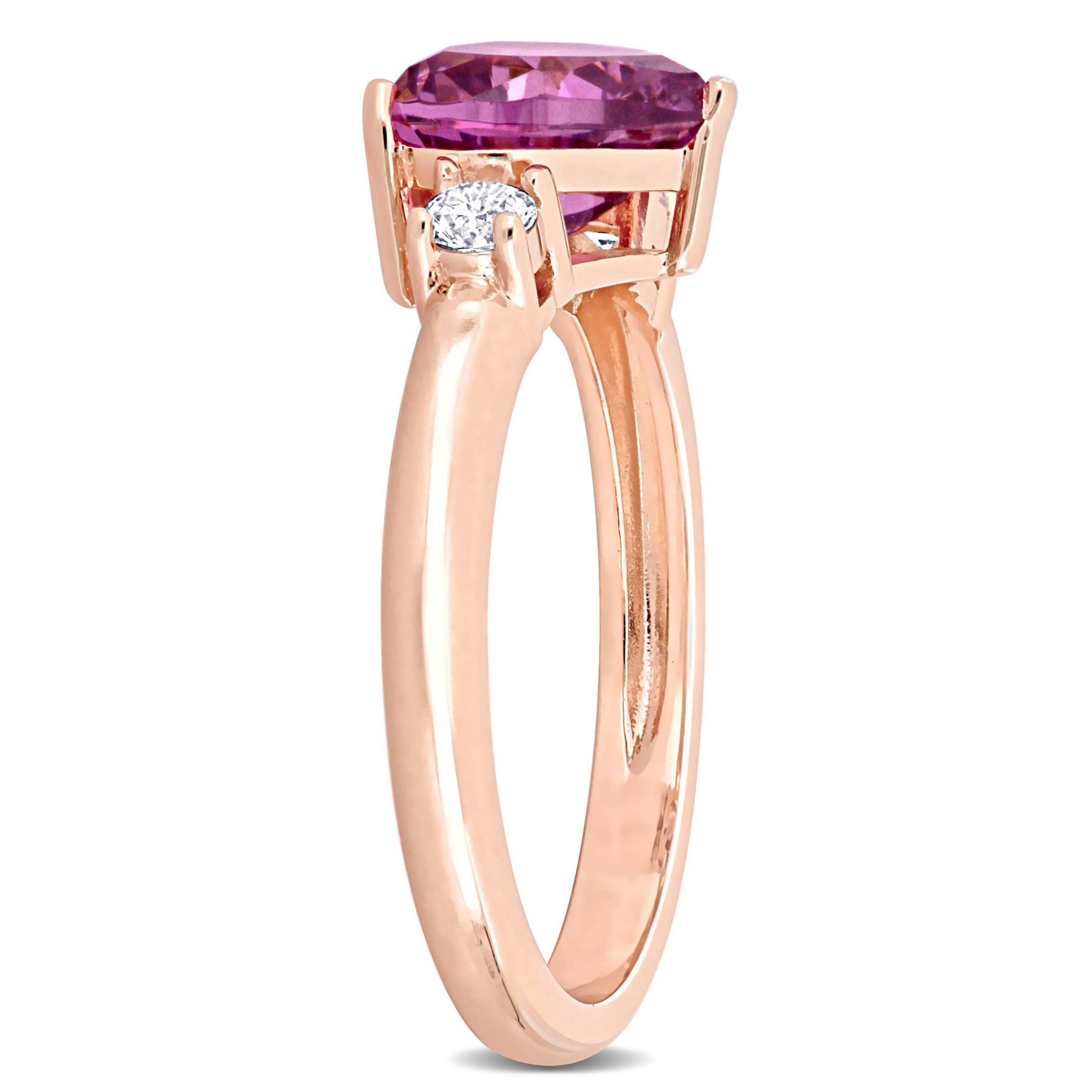 Lab Created Created Pink & White Sapphire 3-Stone Ring in Rose Plated Sterling Silver