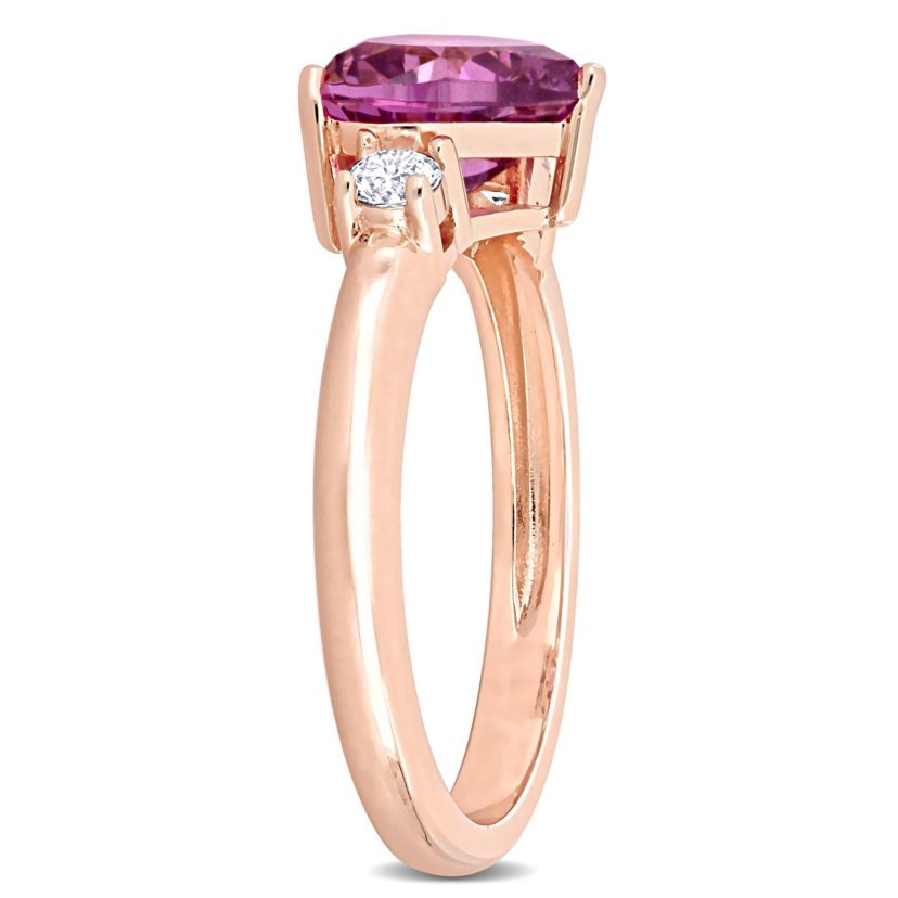 Lab Created Created Pink & White Sapphire 3-Stone Ring in Rose Plated Sterling Silver