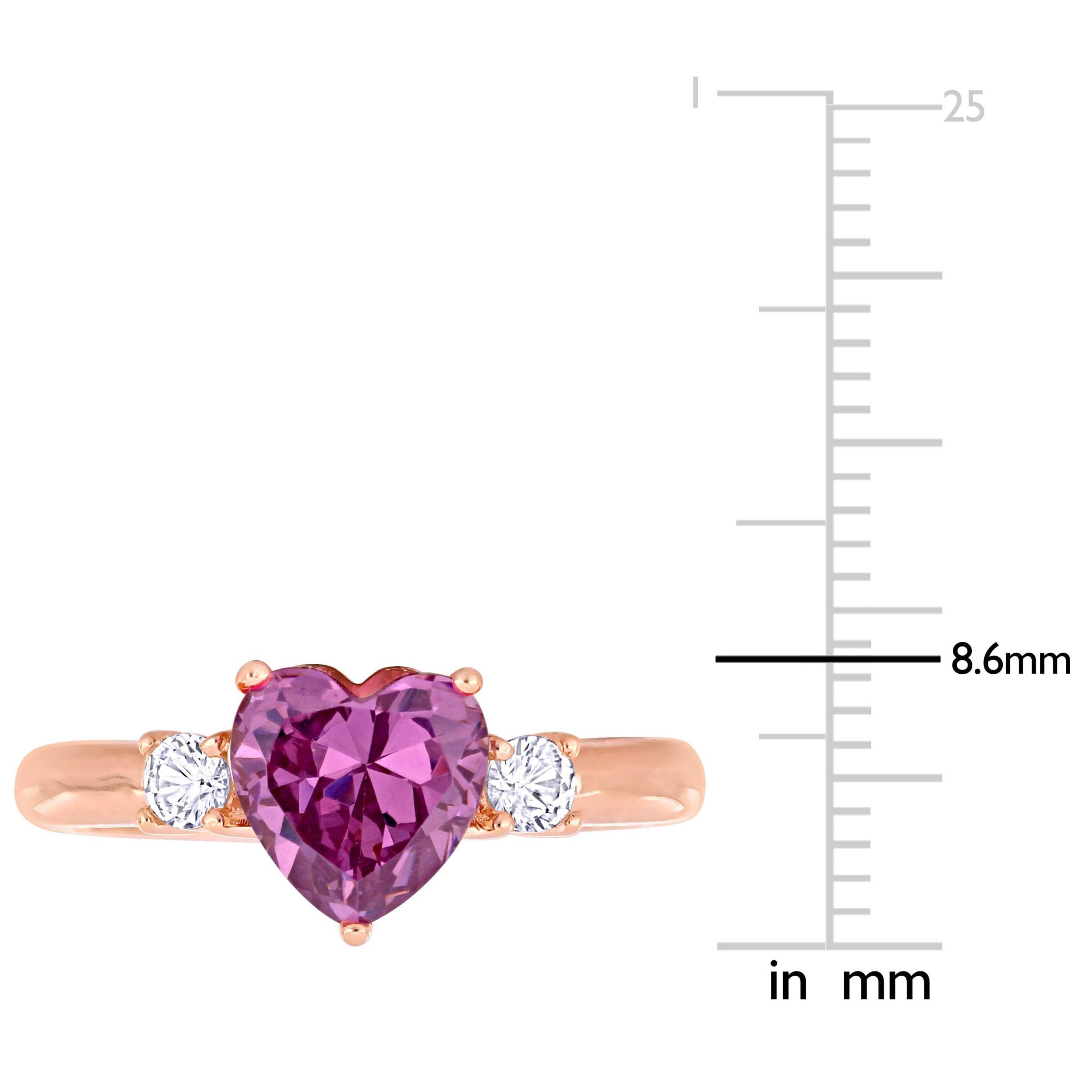 Lab Created Created Pink & White Sapphire 3-Stone Ring in Rose Plated Sterling Silver