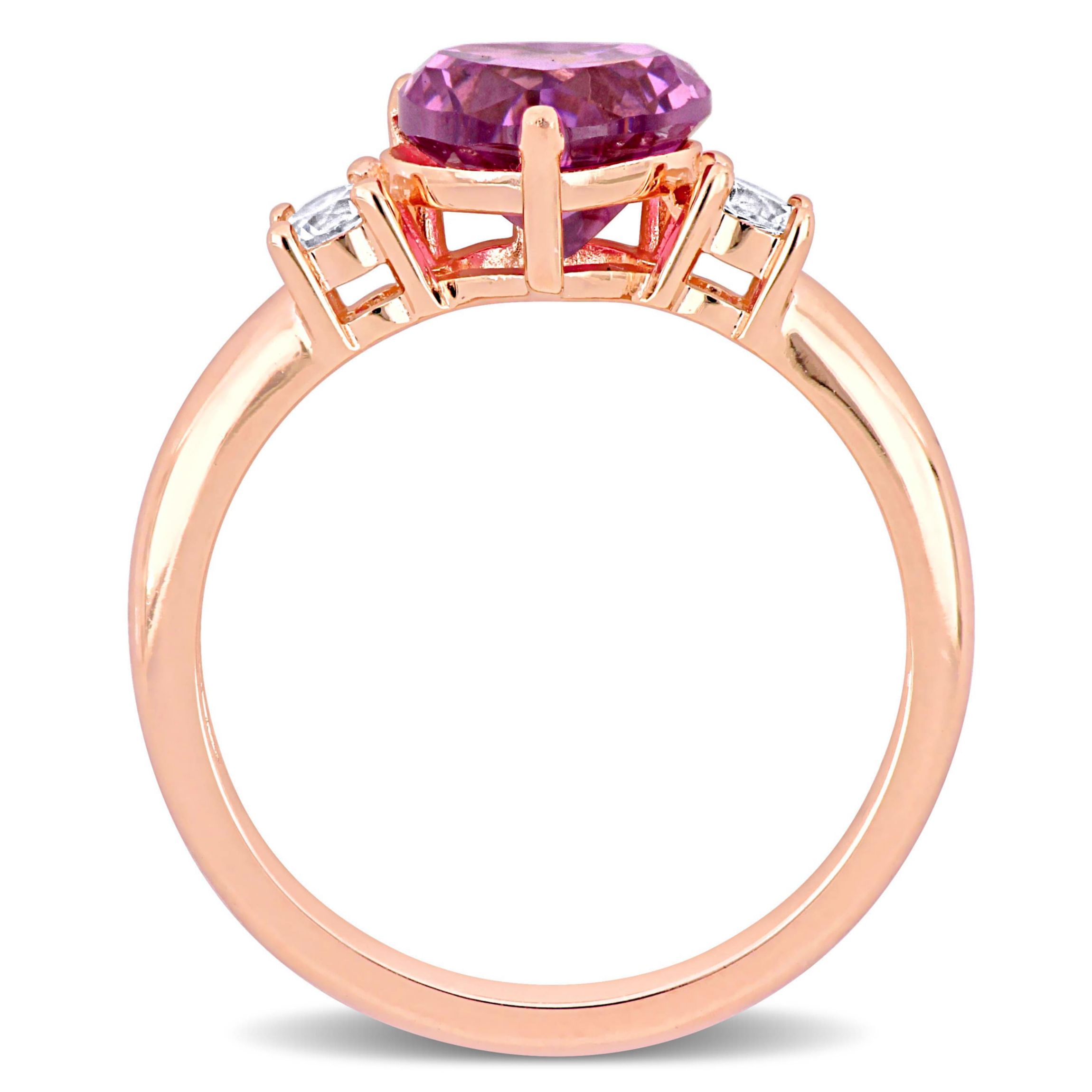 Lab Created Created Pink & White Sapphire 3-Stone Ring in Rose Plated Sterling Silver
