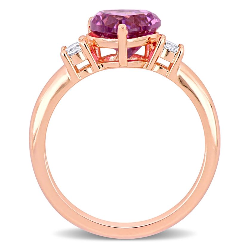 Lab Created Created Pink & White Sapphire 3-Stone Ring in Rose Plated Sterling Silver
