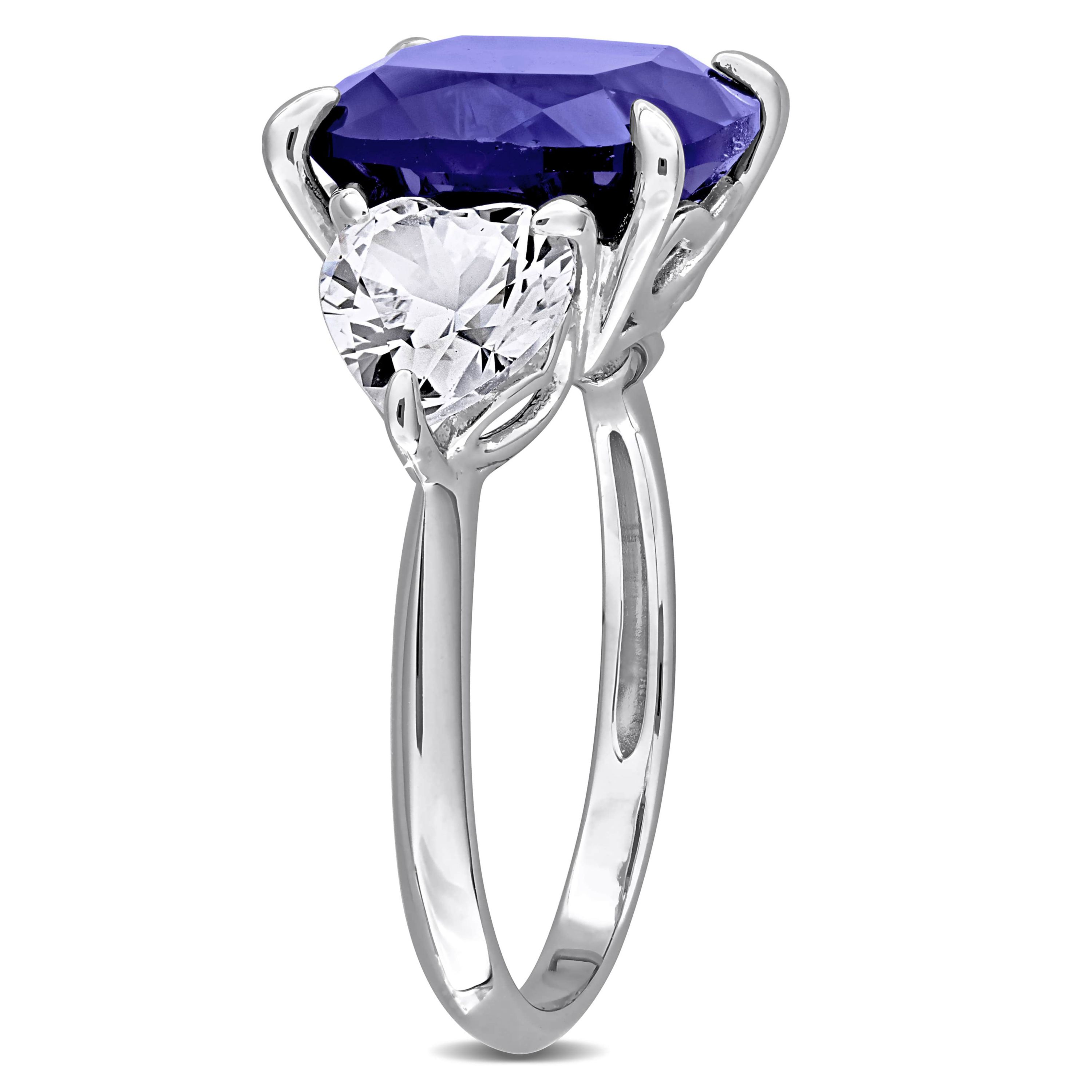 Lab Created Created Blue Sapphire & Created White Sapphire 3-Stone Ring in Sterling Silver