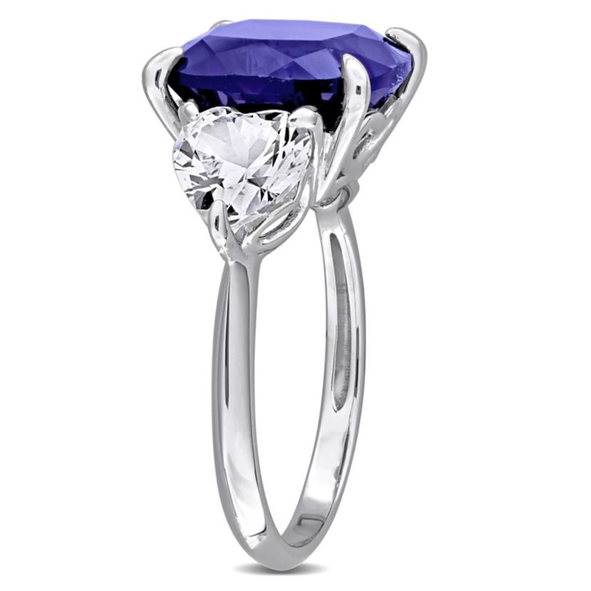 Lab Created Created Blue Sapphire & Created White Sapphire 3-Stone Ring in Sterling Silver