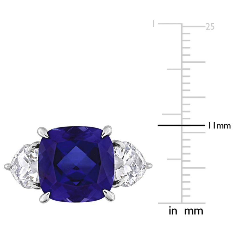 Lab Created Created Blue Sapphire & Created White Sapphire 3-Stone Ring in Sterling Silver