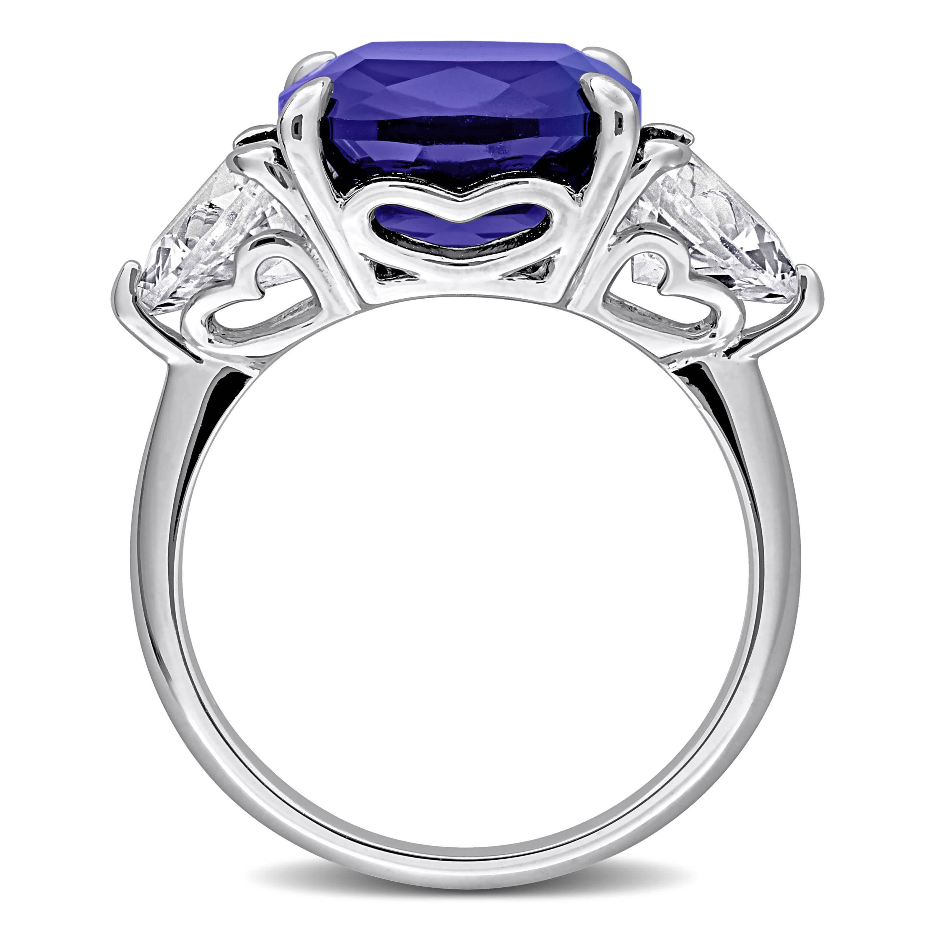 Lab Created Created Blue Sapphire & Created White Sapphire 3-Stone Ring in Sterling Silver