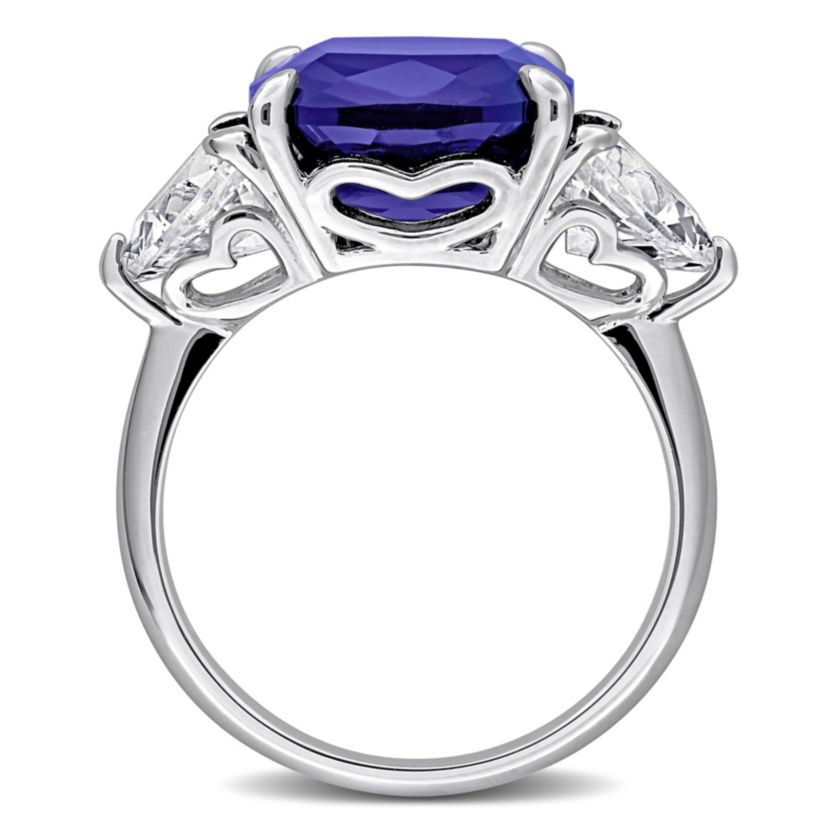Lab Created Created Blue Sapphire & Created White Sapphire 3-Stone Ring in Sterling Silver