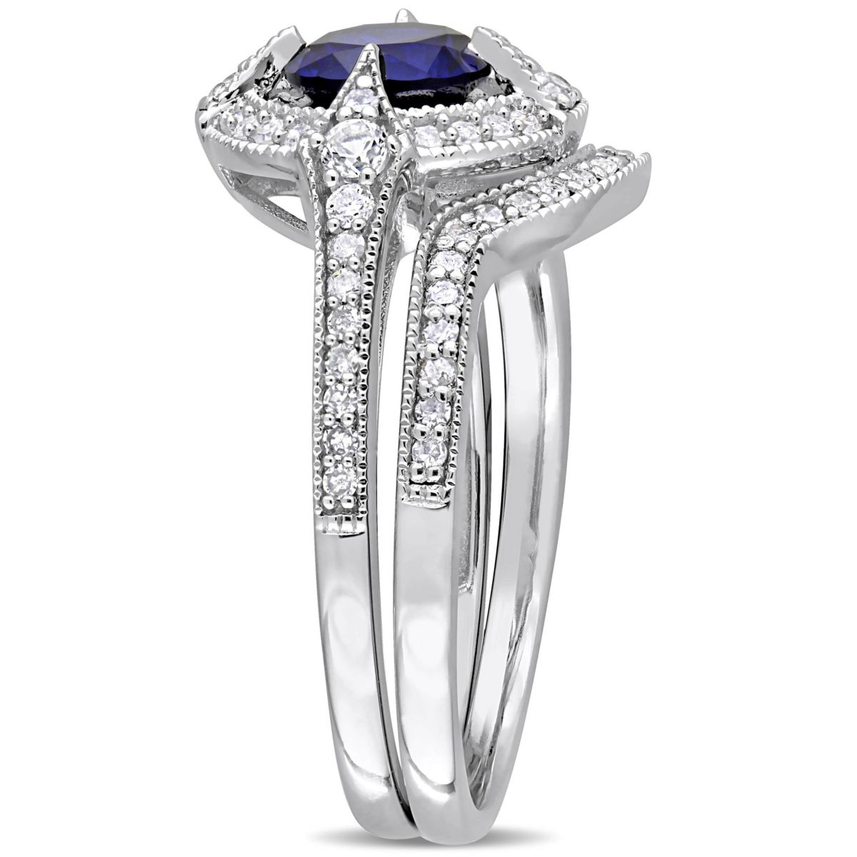 Lab Created Created Blue & White Sapphire & Diamond Bridal Set in Sterling Silver