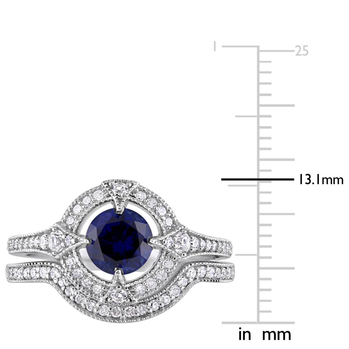 Lab Created Created Blue & White Sapphire & Diamond Bridal Set in Sterling Silver