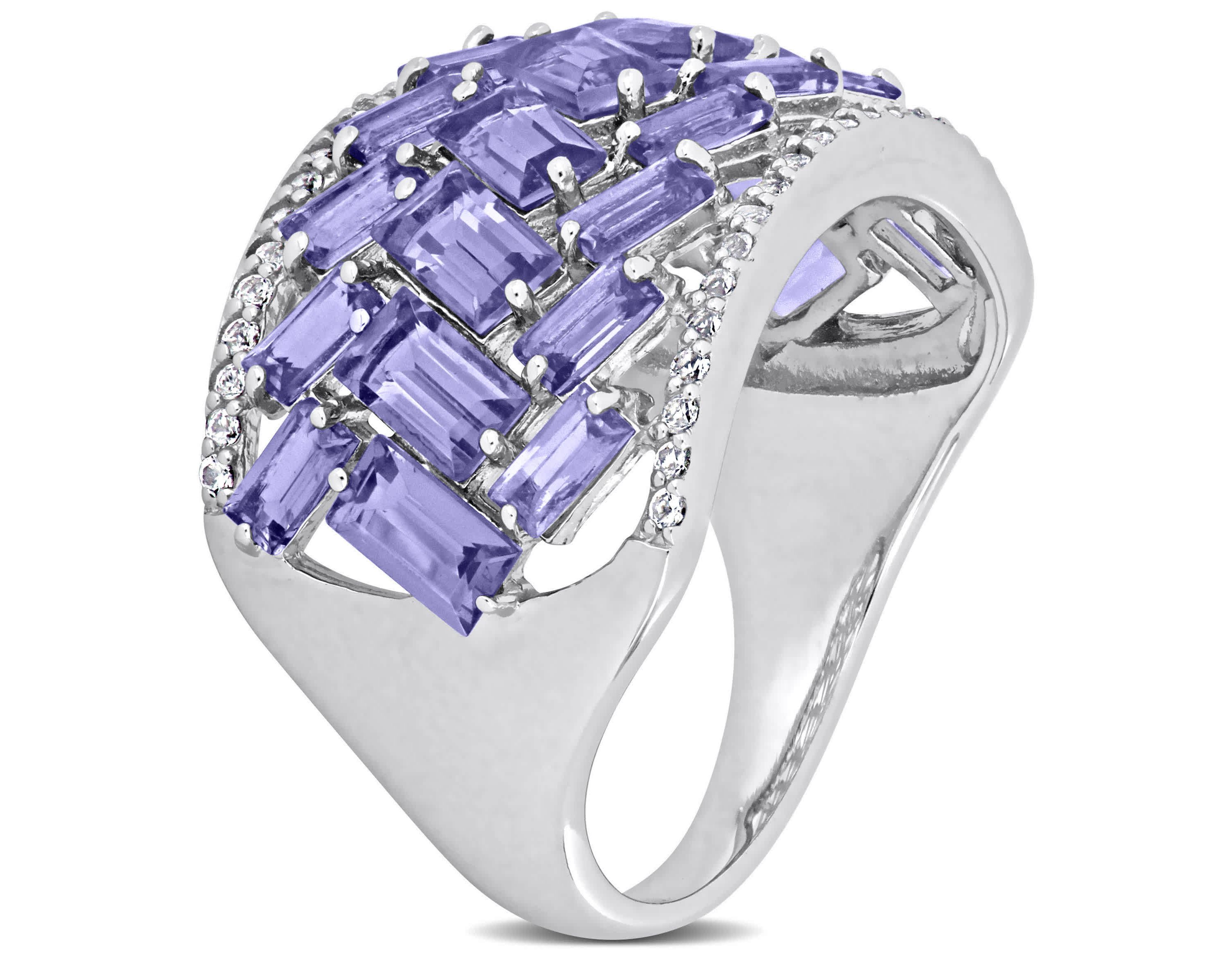 Tanzanite & White Topaz Multi-Row Ring in Sterling Silver