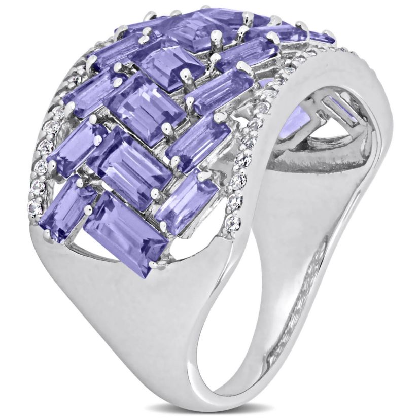 Tanzanite & White Topaz Multi-Row Ring in Sterling Silver