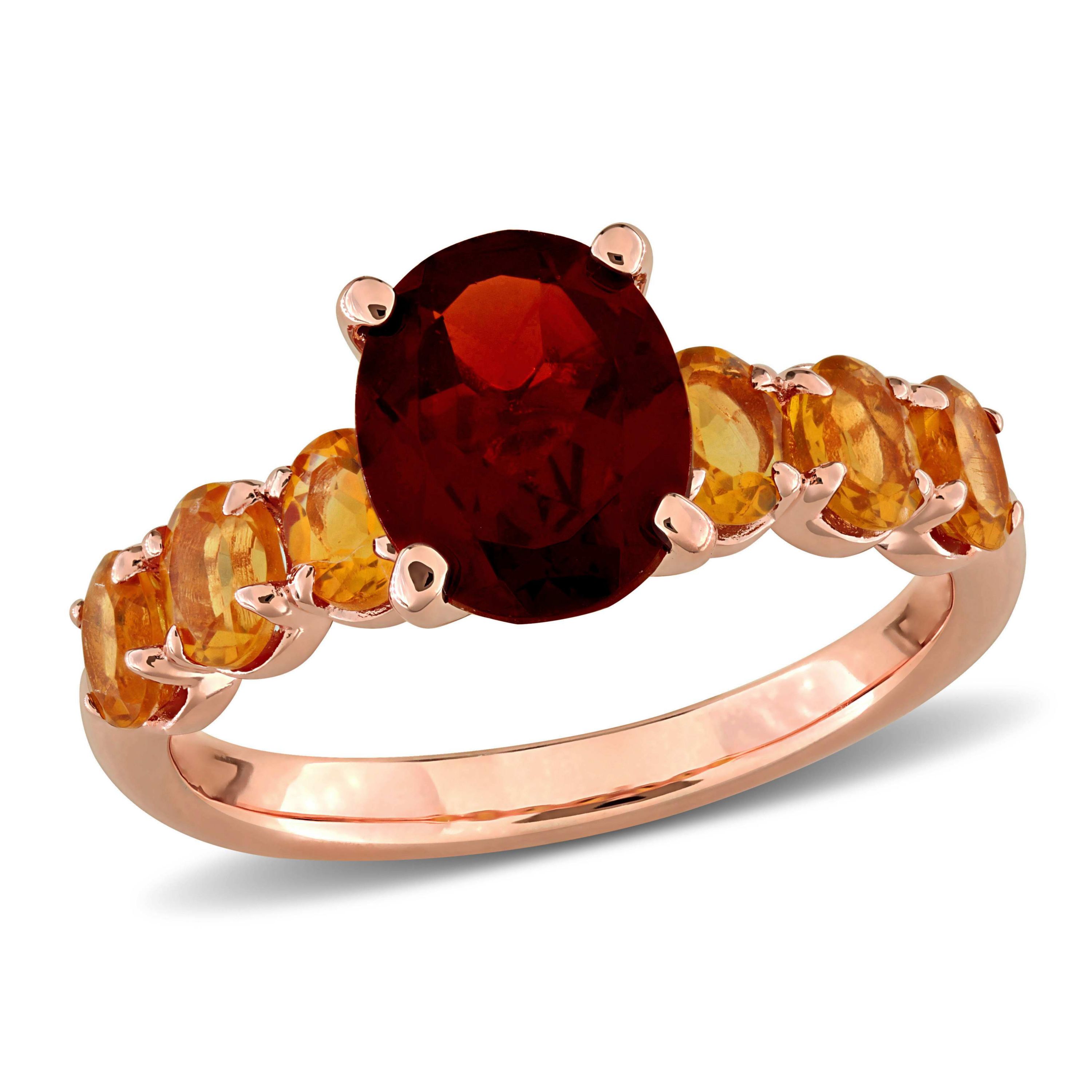 Garnet & Madeira Citrine Cocktail Ring in Rose Plated Sterling Silver