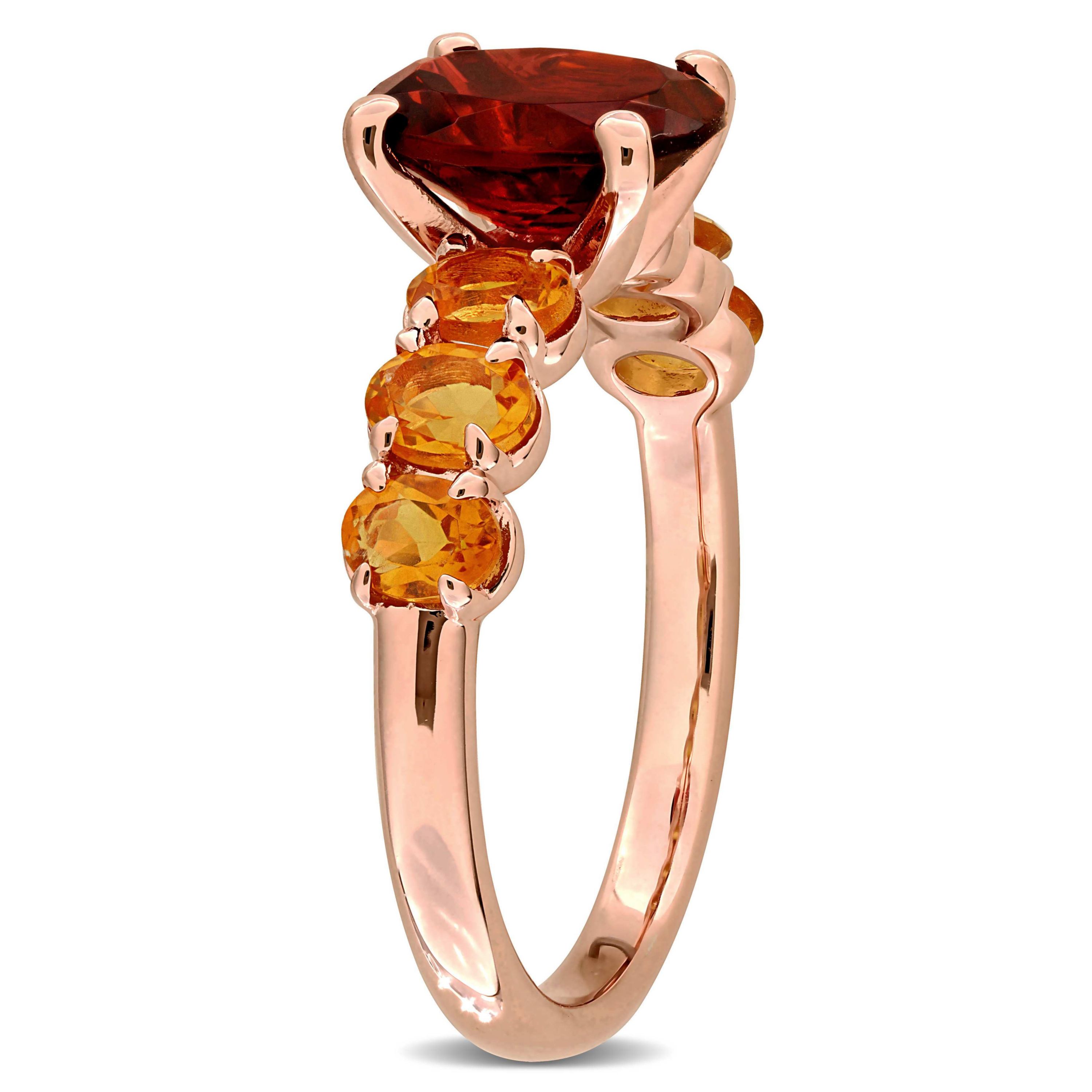 Garnet & Madeira Citrine Cocktail Ring in Rose Plated Sterling Silver