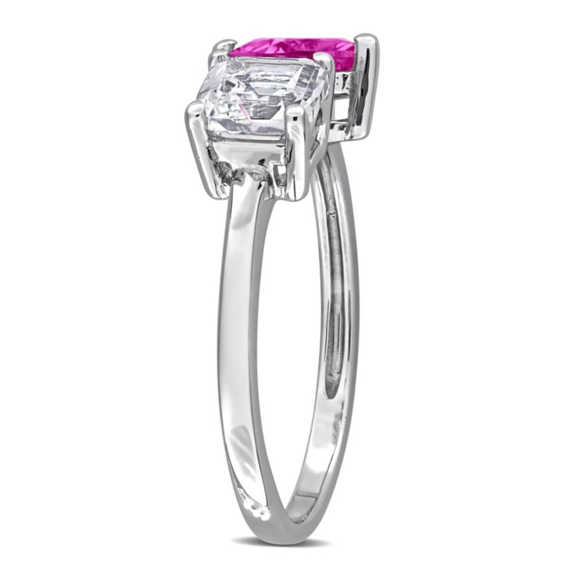 Lab Created Created Pink & White Sapphire Open Heart Ring & Triple-Heart Necklace Set in Sterling Silver