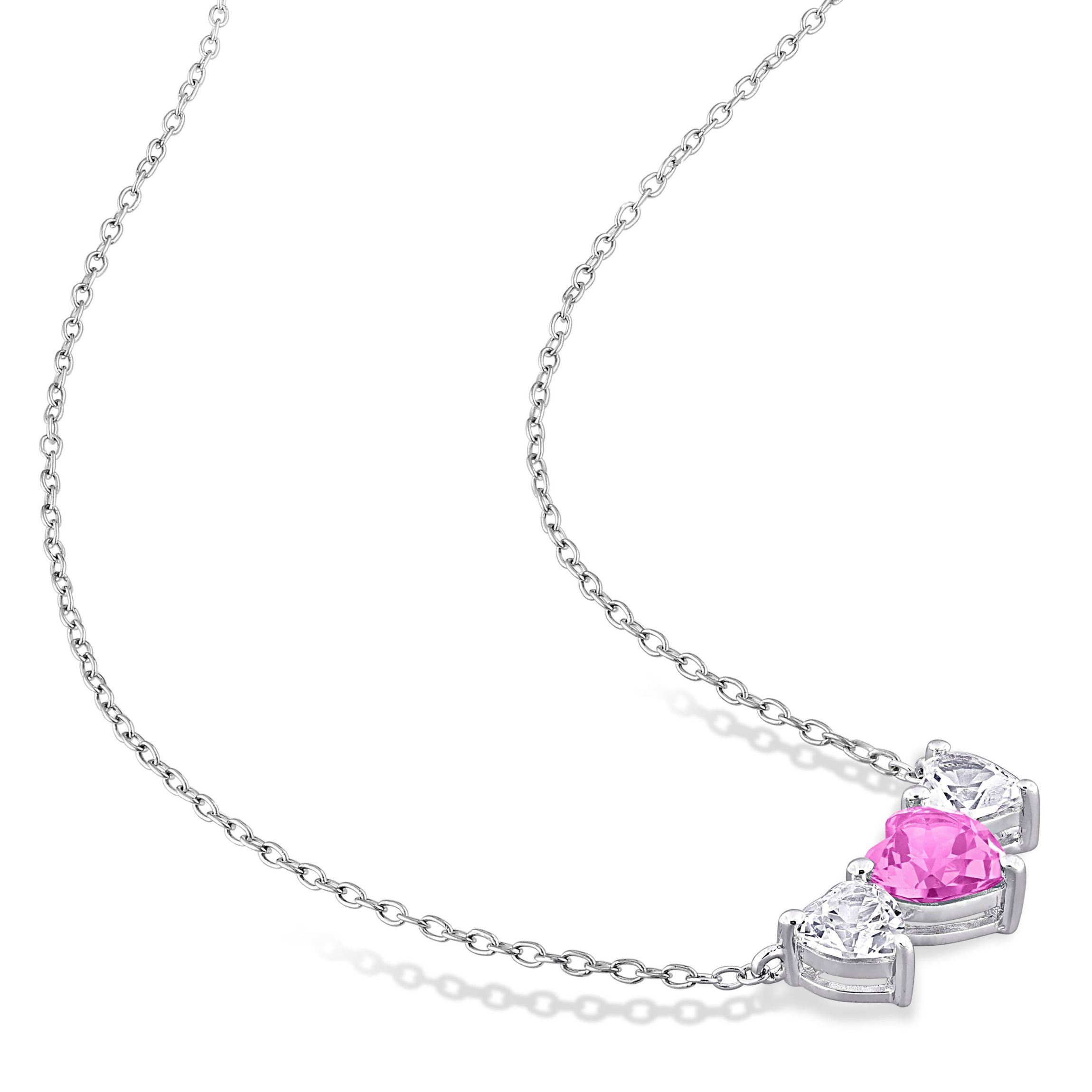 Lab Created Created Pink & White Sapphire Open Heart Ring & Triple-Heart Necklace Set in Sterling Silver
