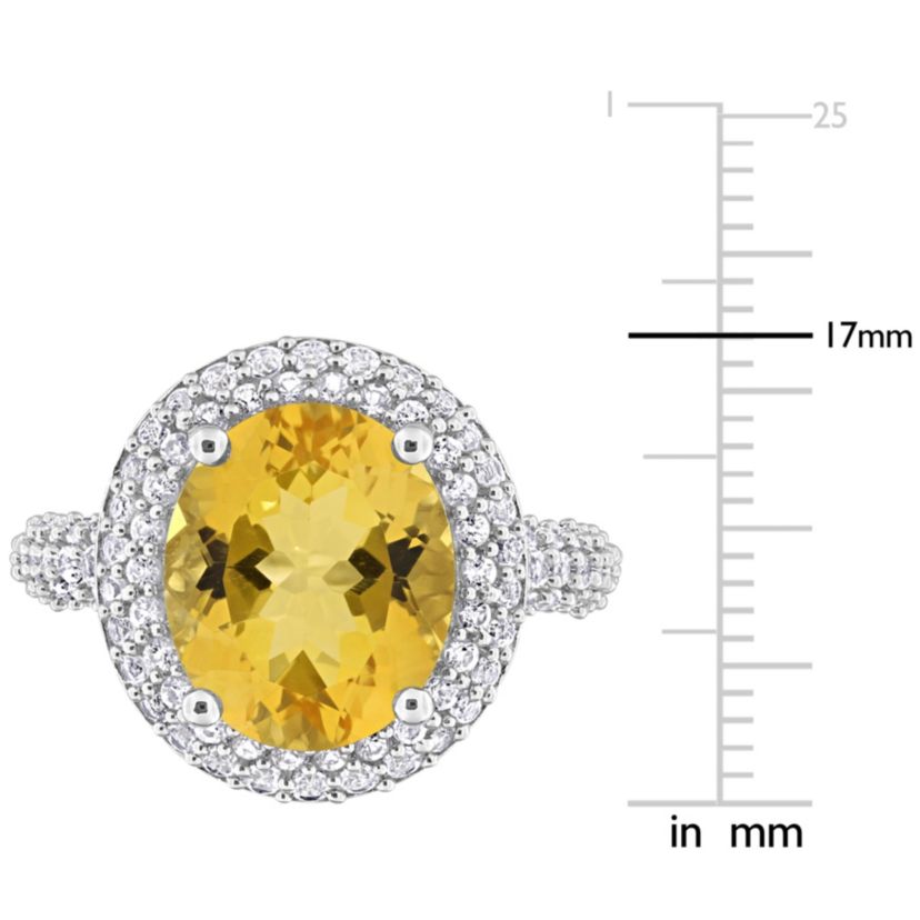 Citrine & White Topaz Double Halo Ring in Sterling Silver
