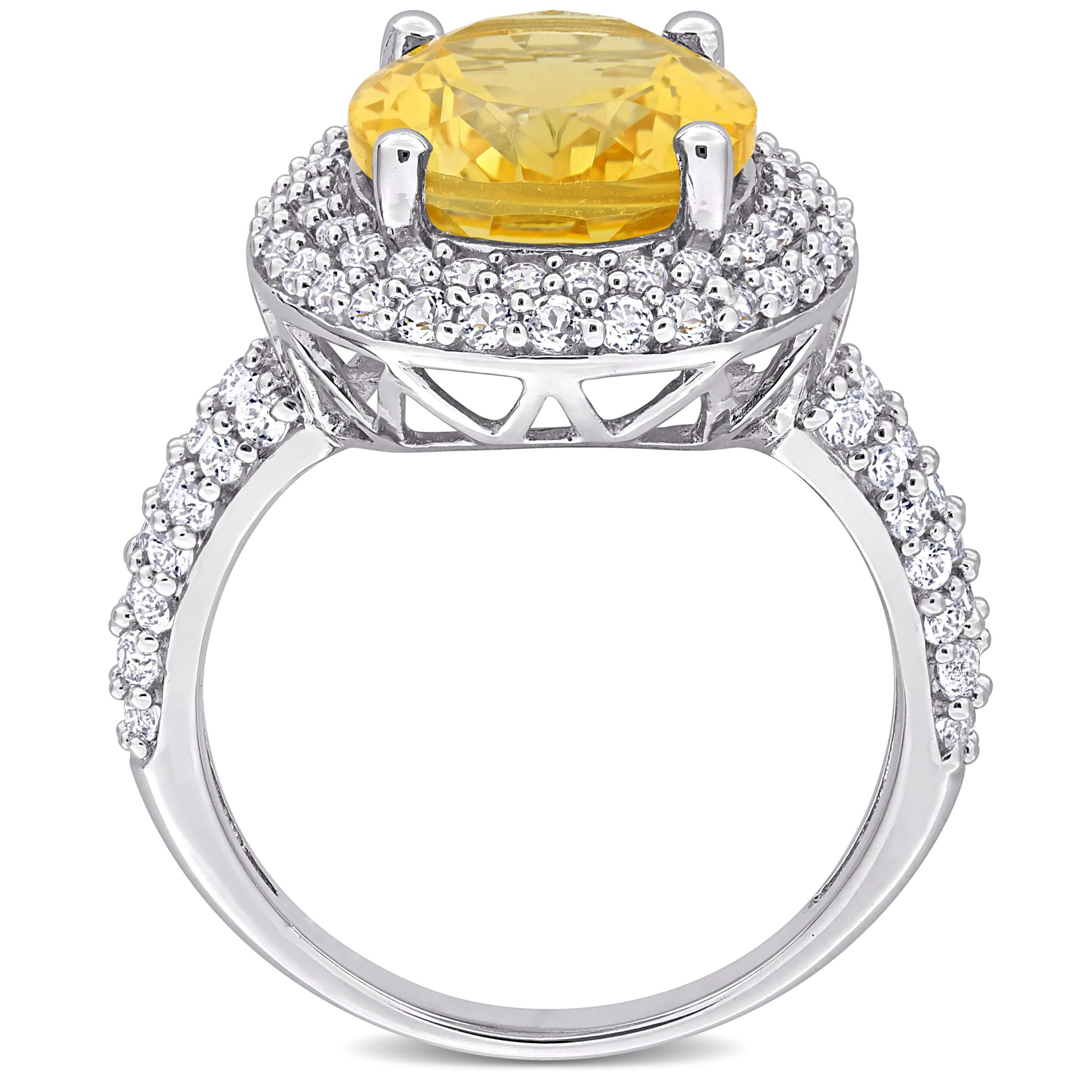 Citrine & White Topaz Double Halo Ring in Sterling Silver