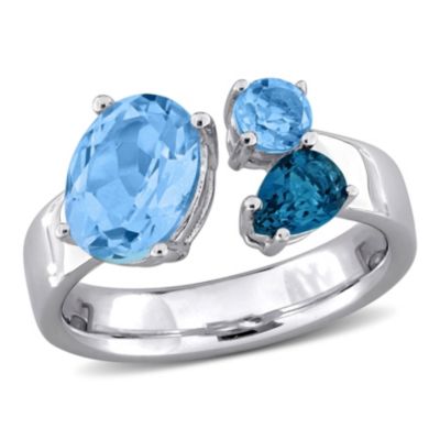 Belk & Co Sky London Swiss Blue Topaz 3-Stone Open Ring in Sterling Silver, White, 5