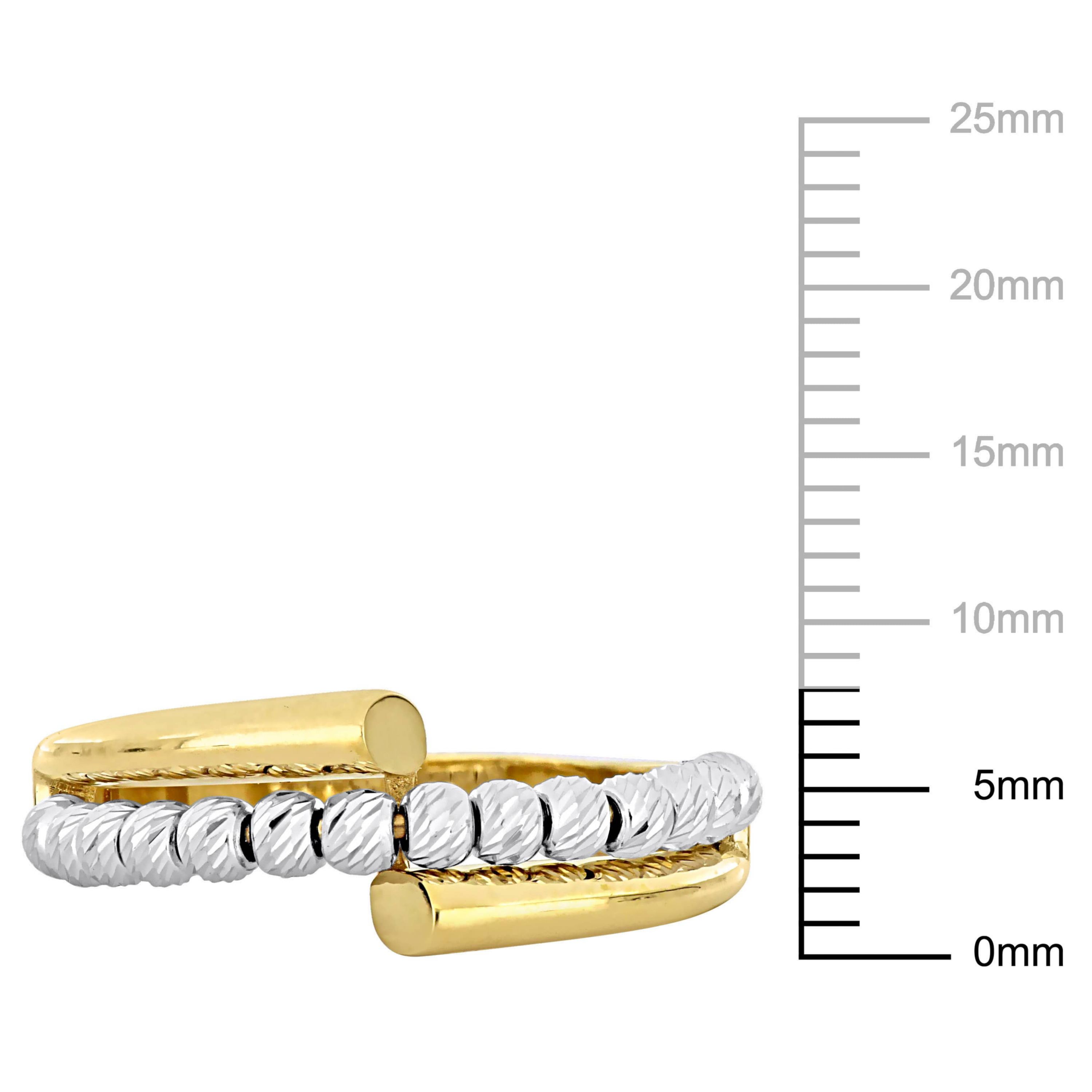White Beads Fusion Crossover Ring in Two-Tone 14k Yellow and White Gold