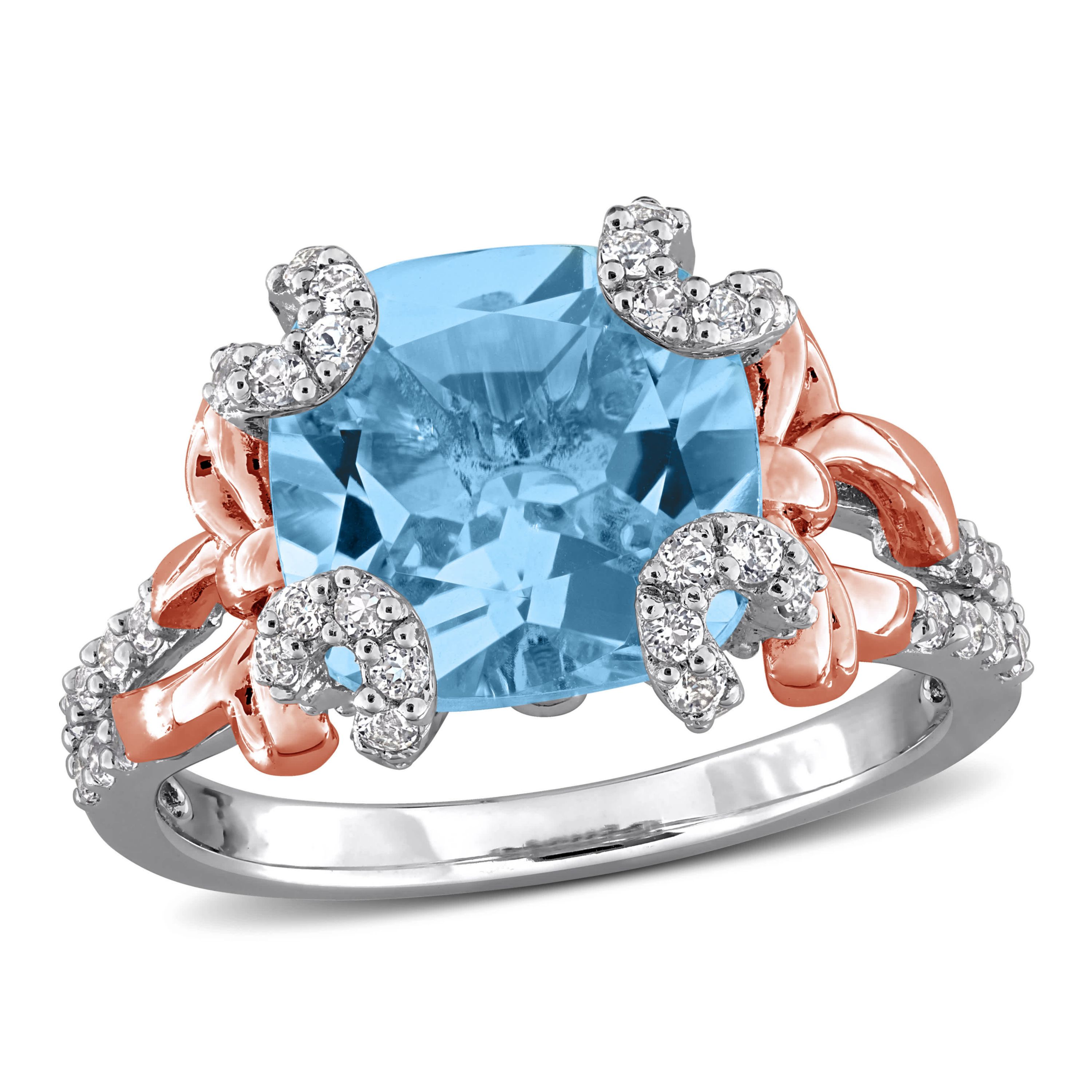 Sky Blue & White Topaz Ring in Two-tone Silver