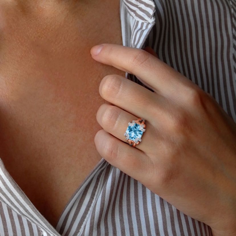 Sky Blue & White Topaz Ring in Two-tone Silver