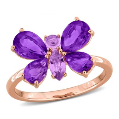 Belk & Co Amethyst-Africa & Rose De France Ring in Rose Plated Sterling Silver, Pink, 6