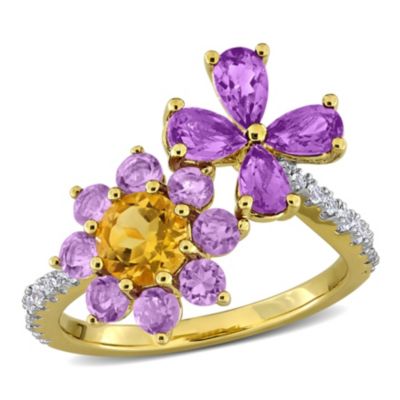 Belk & Co Amethyst-Africa, White Topaz, Rose De France & Citrine Ring in Yellow Plated Sterling Silver, 6