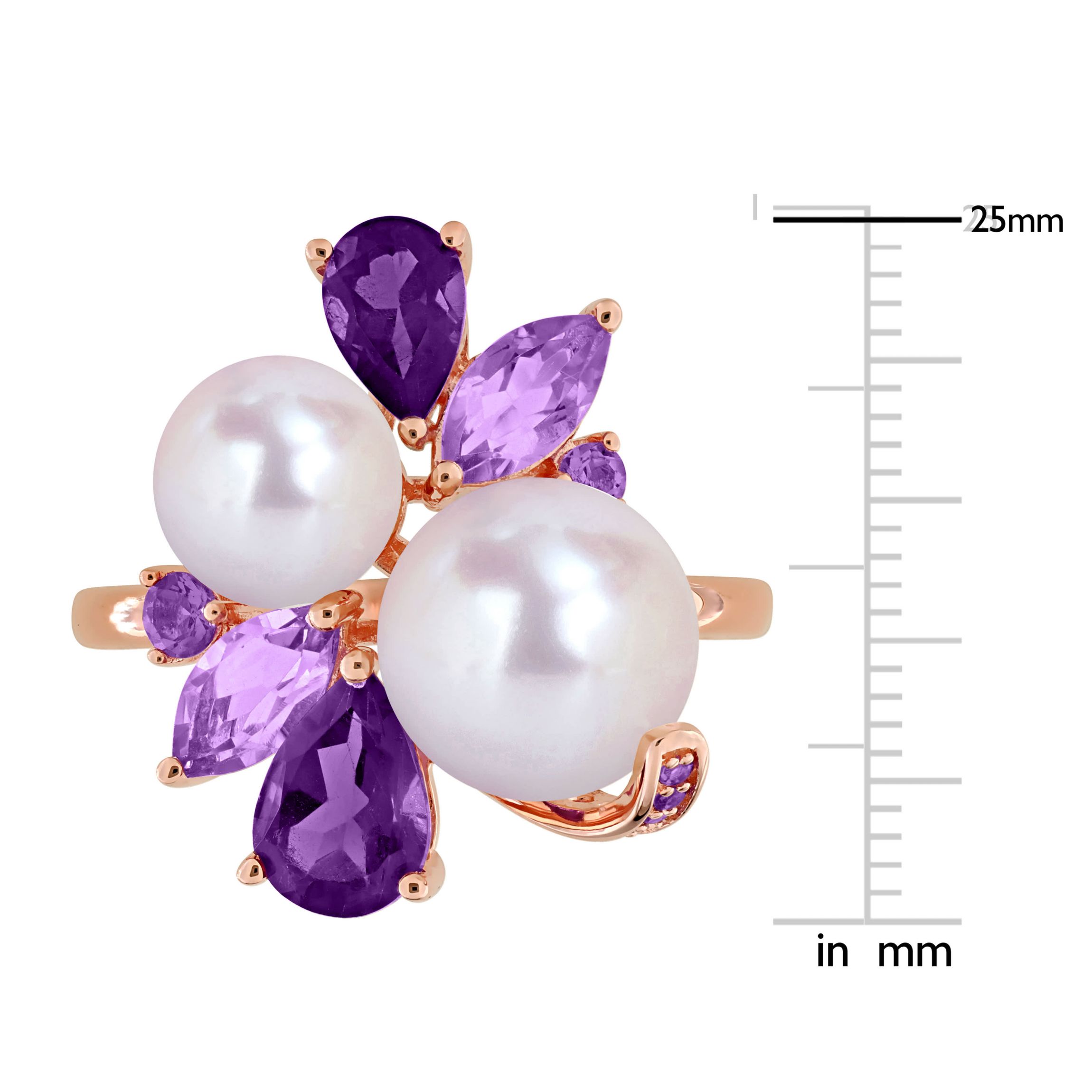 Amethyst-Africa, Rose De France & Freshwater Cultured Pearl Ring in Rose Plated Sterling Silver